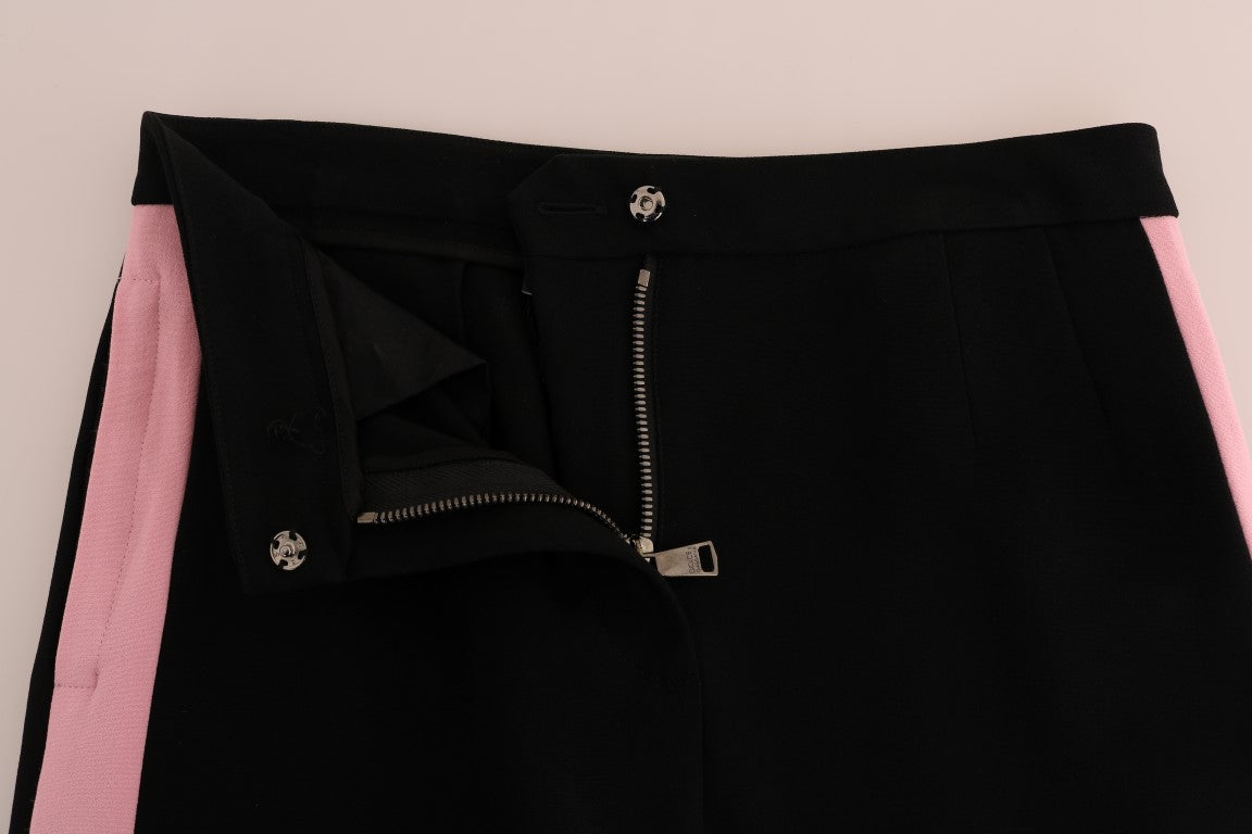 Dolce & Gabbana Black Stretch Capri Pants with Pink Stripes-4