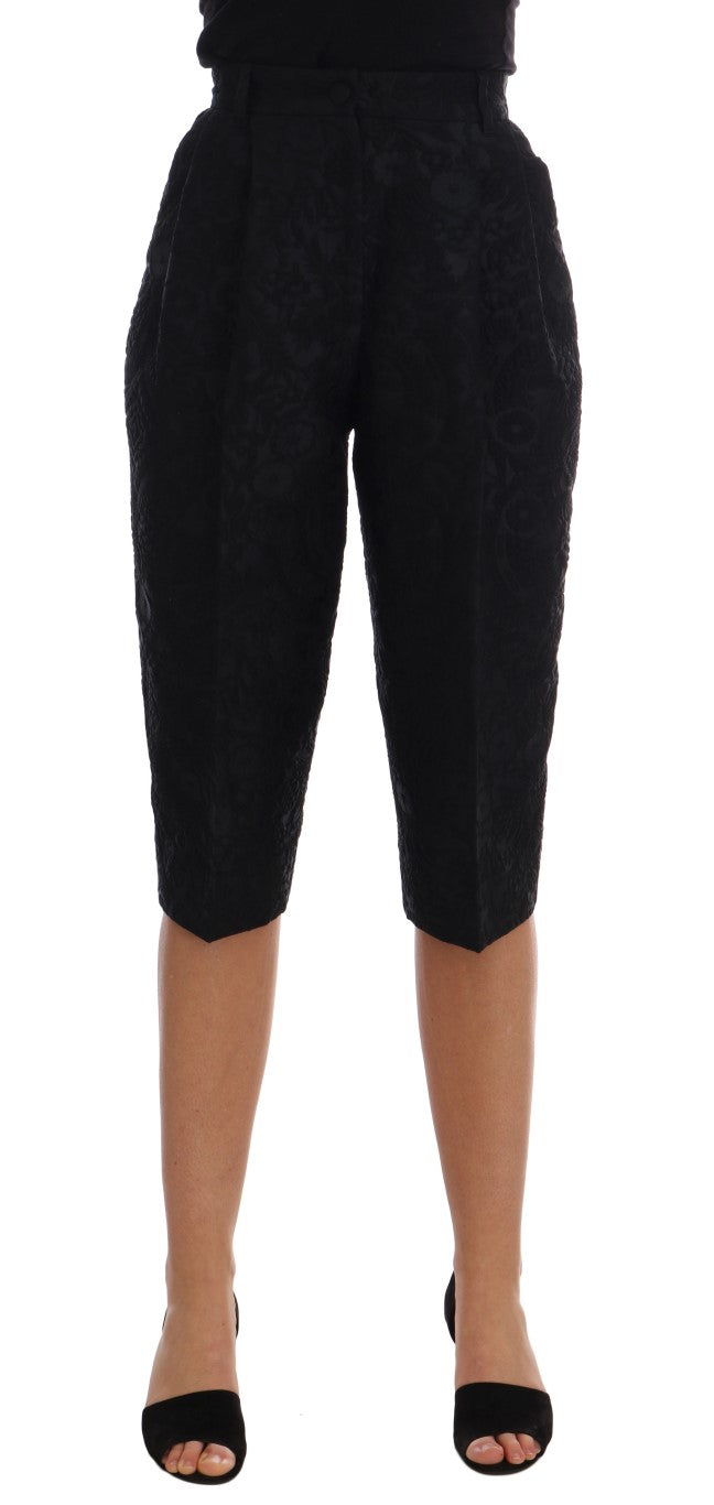 Shorts capri de cintura alta con brocado negro de Dolce & Gabbana-1