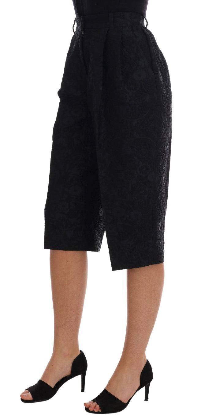 Shorts capri de cintura alta con brocado negro de Dolce & Gabbana-2