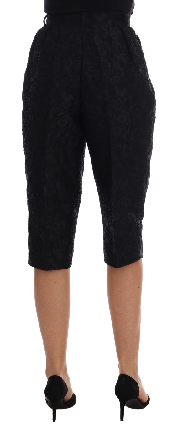 Shorts capri de cintura alta con brocado negro de Dolce & Gabbana-3