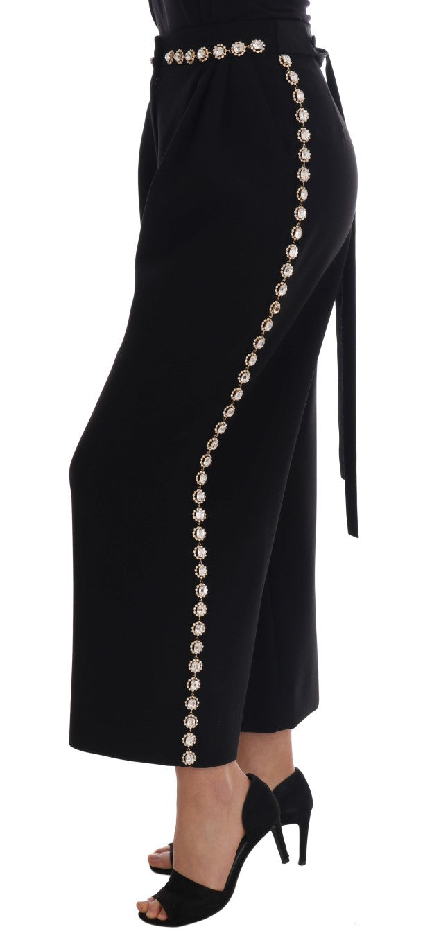 Dolce & Gabbana Black Stretch Crystal Trousers in Wool-2