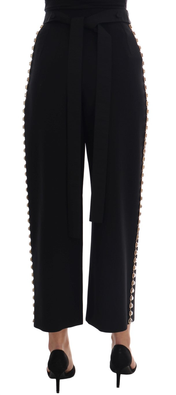 Dolce & Gabbana Black Stretch Crystal Trousers in Wool-3