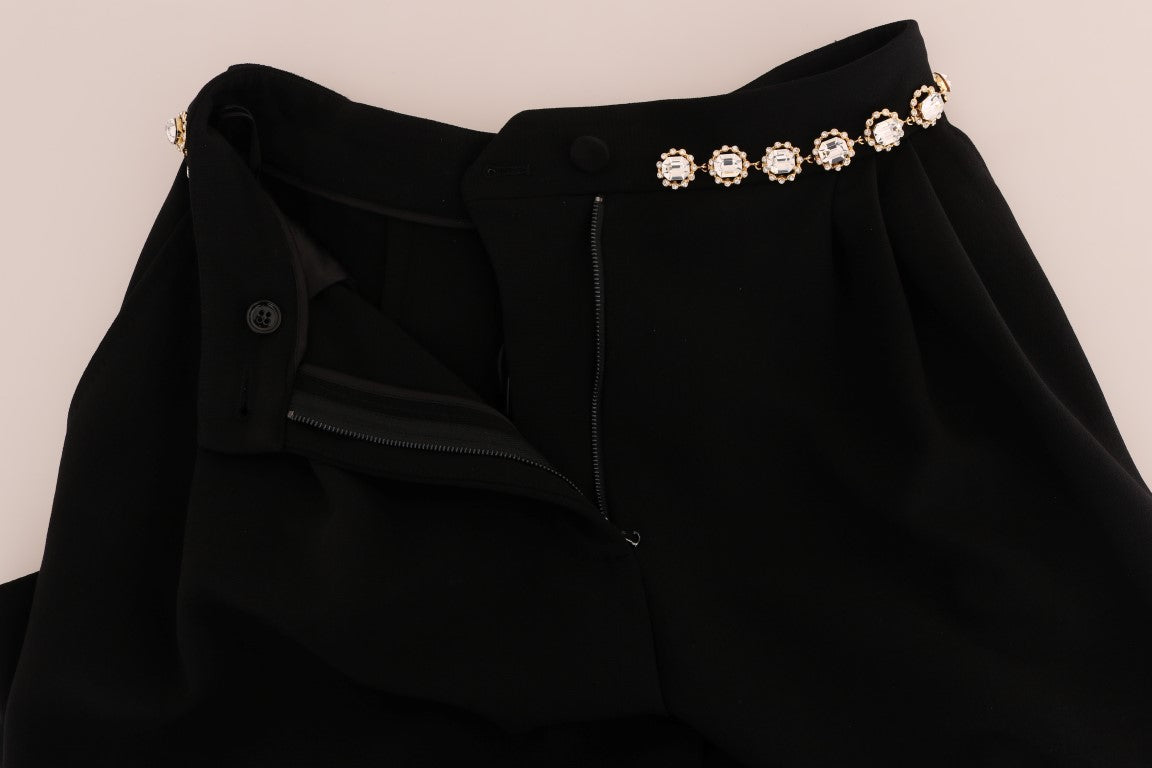 Dolce & Gabbana Black Stretch Crystal Trousers in Wool-4