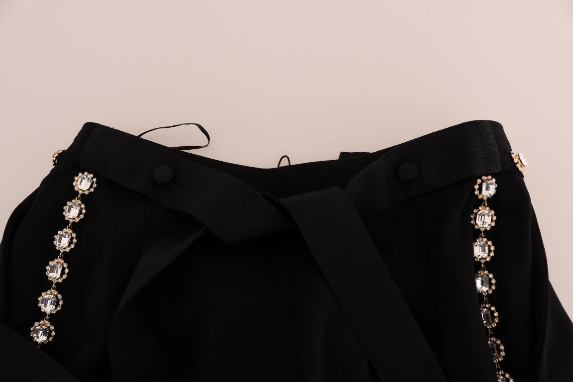 Dolce & Gabbana Black Stretch Crystal Trousers in Wool-6