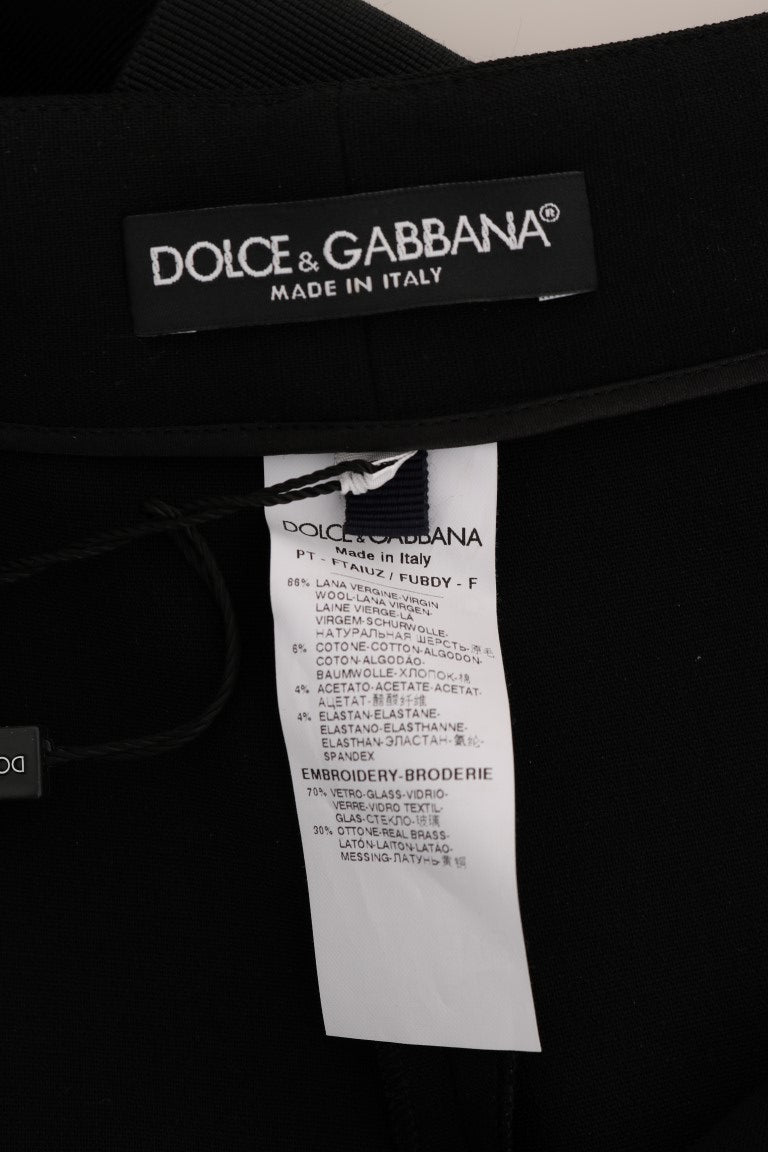 Dolce & Gabbana Black Stretch Crystal Trousers in Wool-7