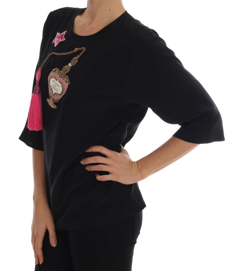 Dolce & Gabbana Black Silk Fairy Tale Top Crystal Blouse-2