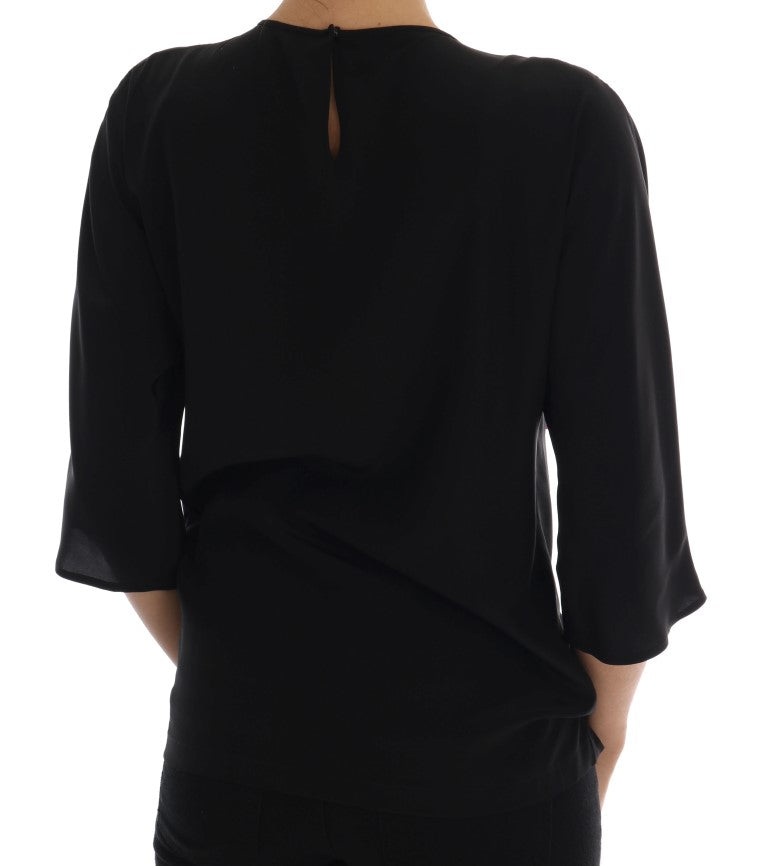 Dolce & Gabbana Black Silk Fairy Tale Top Crystal Blouse-3