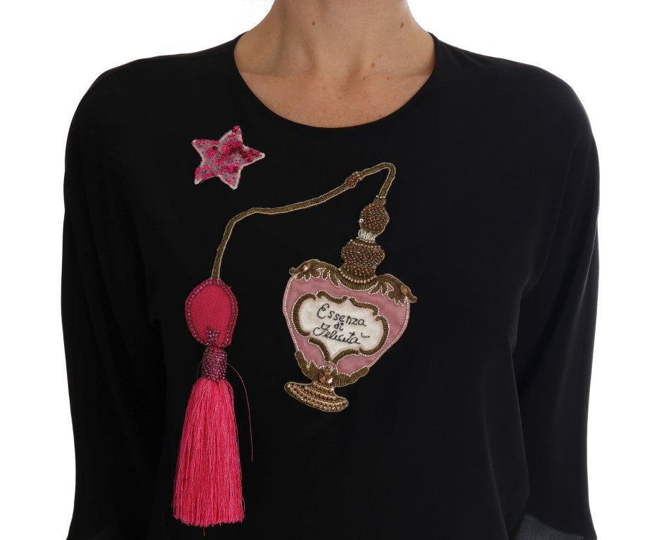 Dolce & Gabbana Black Silk Fairy Tale Top Crystal Blouse-4