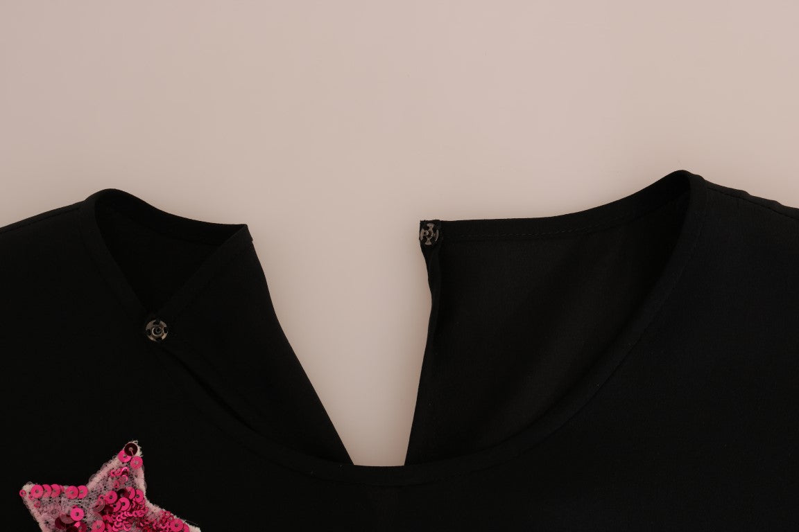 Dolce & Gabbana Black Silk Fairy Tale Top Crystal Blouse-6