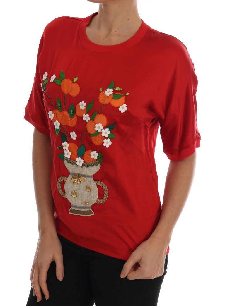 Dolce & Gabbana Red Silk Orange Vase Crystal Top-2