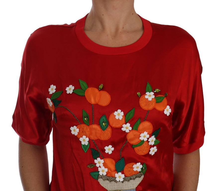 Dolce & Gabbana Red Silk Orange Vase Crystal Top-4