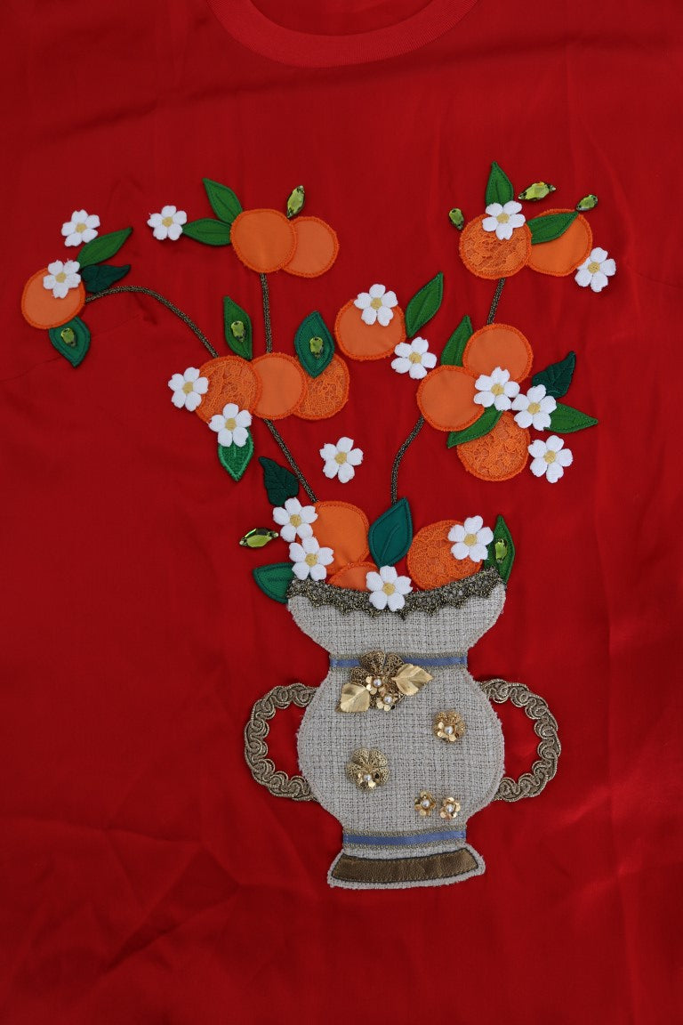 Dolce & Gabbana Red Silk Orange Vase Crystal Top-6