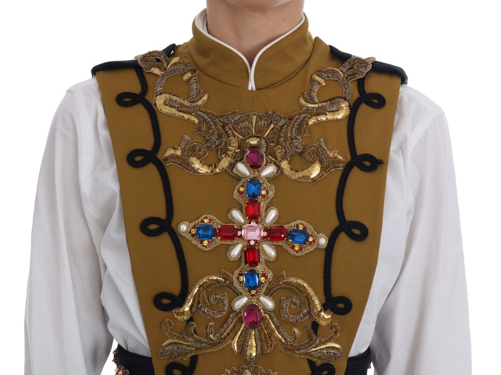 Dolce & Gabbana Yellow Crystal Cross Vest Jacket-4