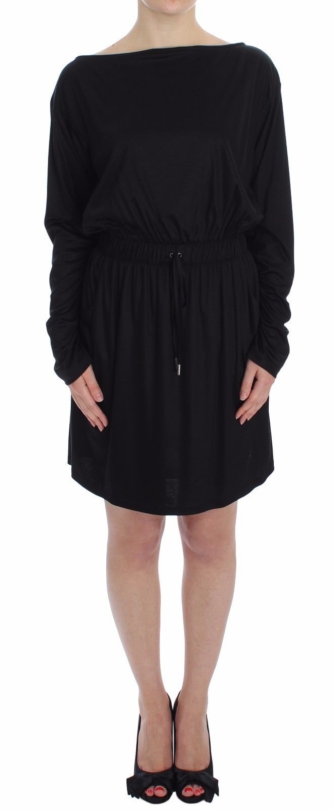 Versace Jeans Black Modal-Silk Shift Knee Dress-2