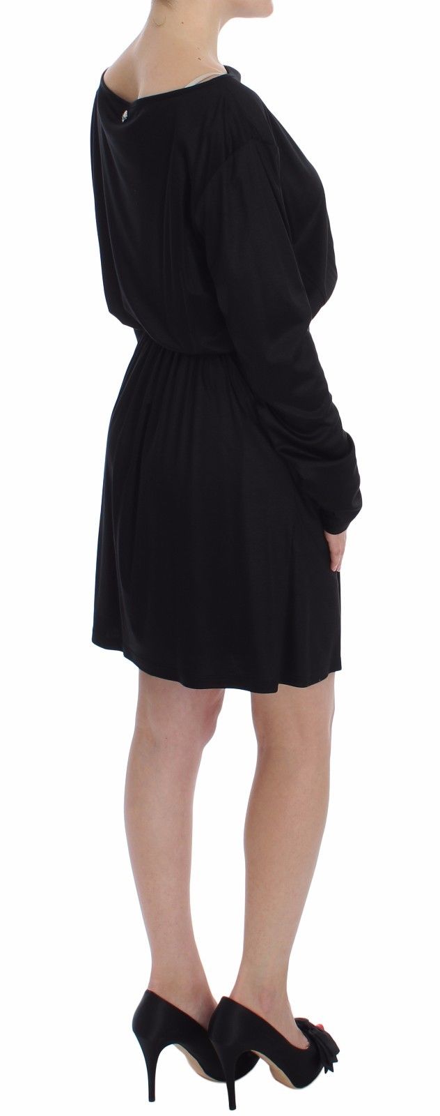 Versace Jeans Black Modal-Silk Shift Knee Dress-5