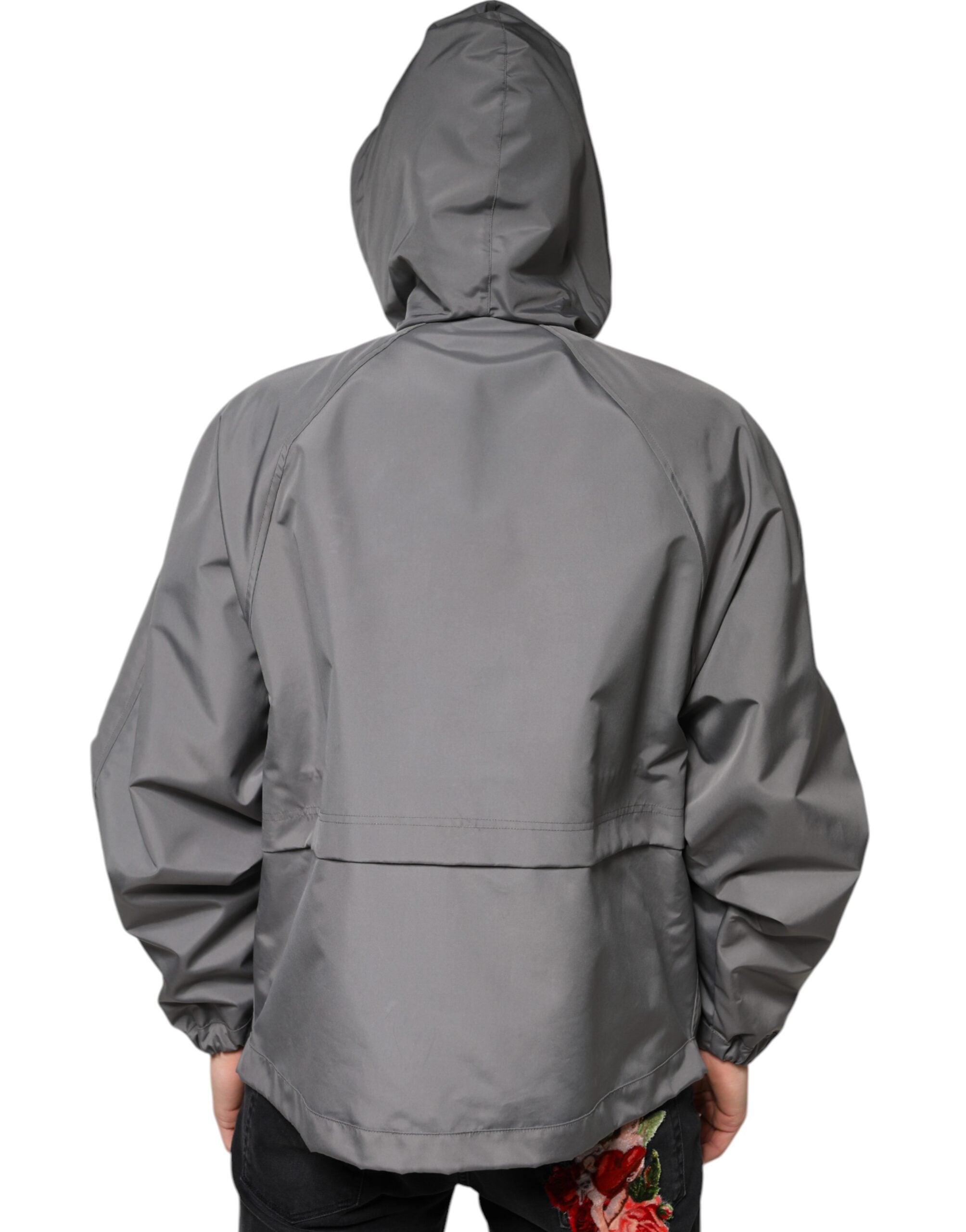 Dolce & Gabbana grey polyester jacket with hood and full zip for men-4