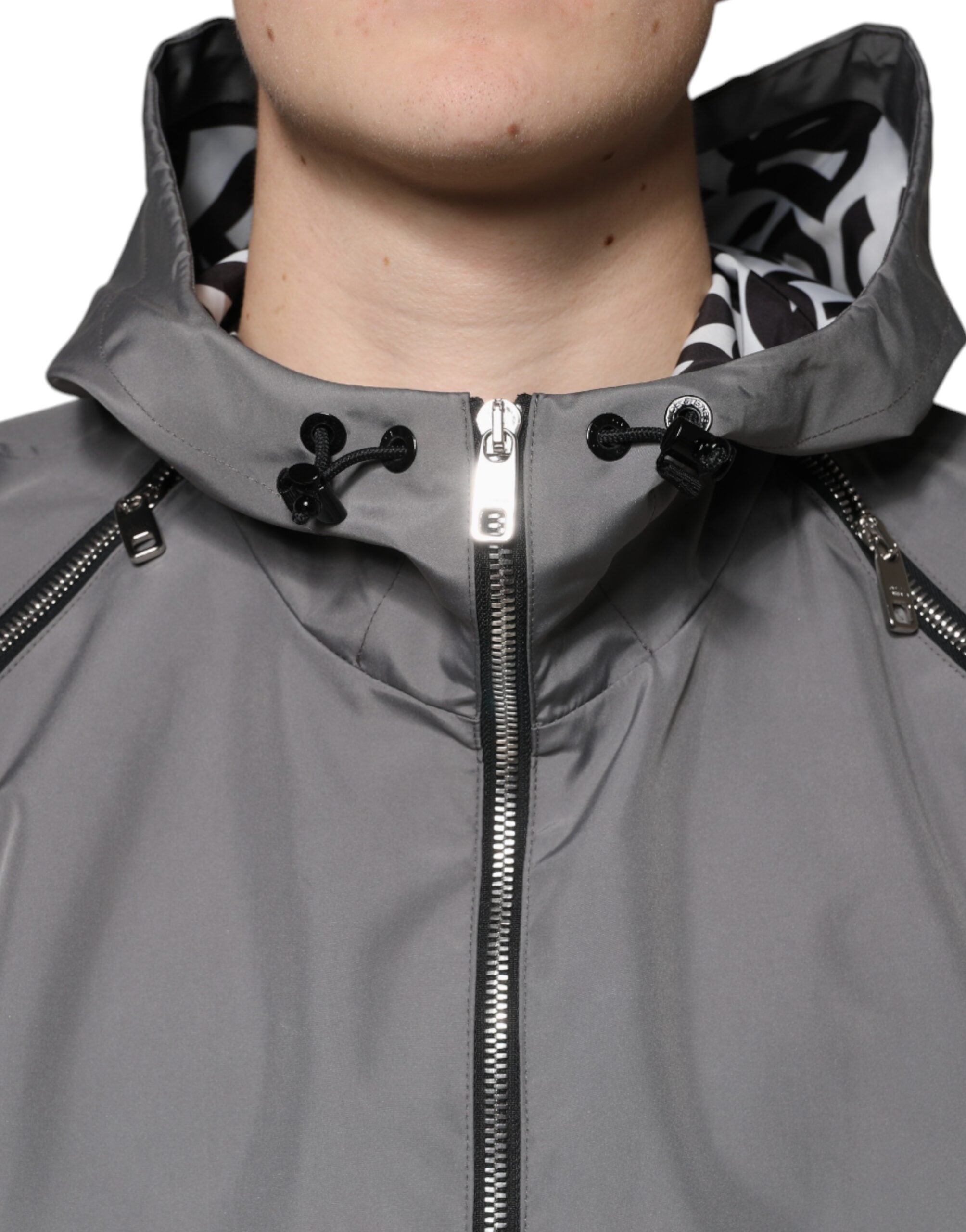 Dolce & Gabbana grey polyester jacket with hood and full zip for men-5