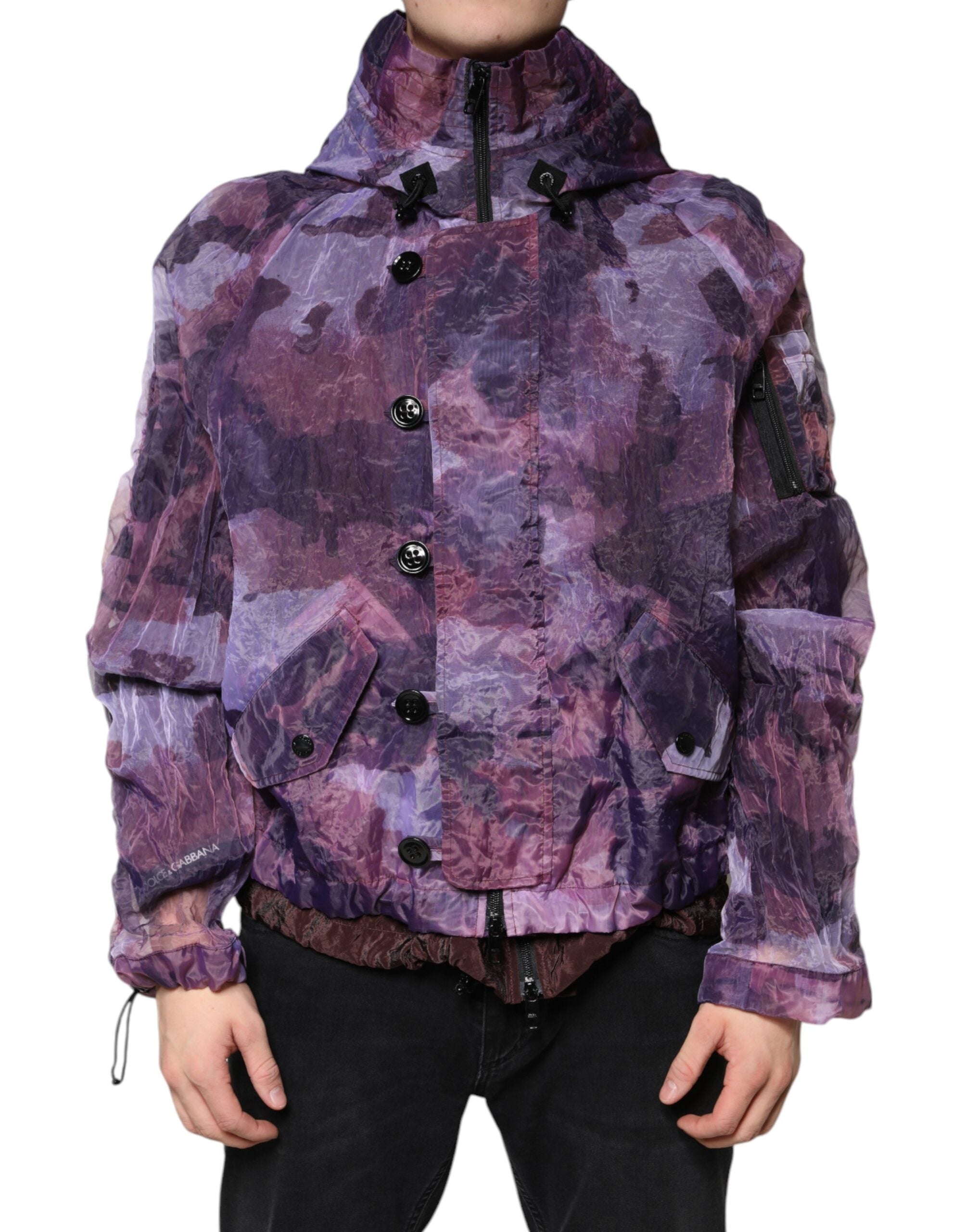Dolce & Gabbana Purple Camouflage Hooded Blouson Jacket for Men