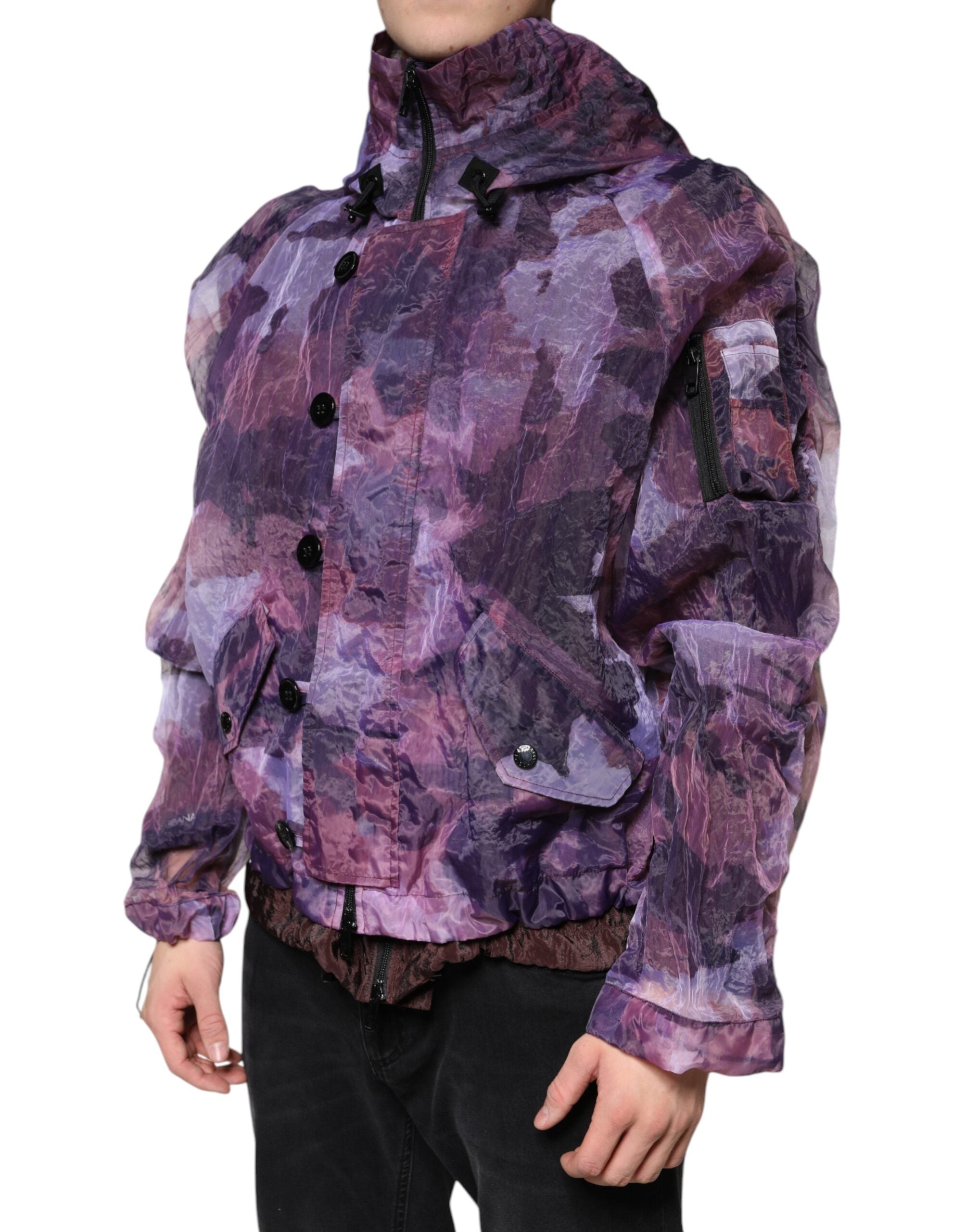 Dolce & Gabbana Purple Camouflage Hooded Blouson Jacket for Men-3