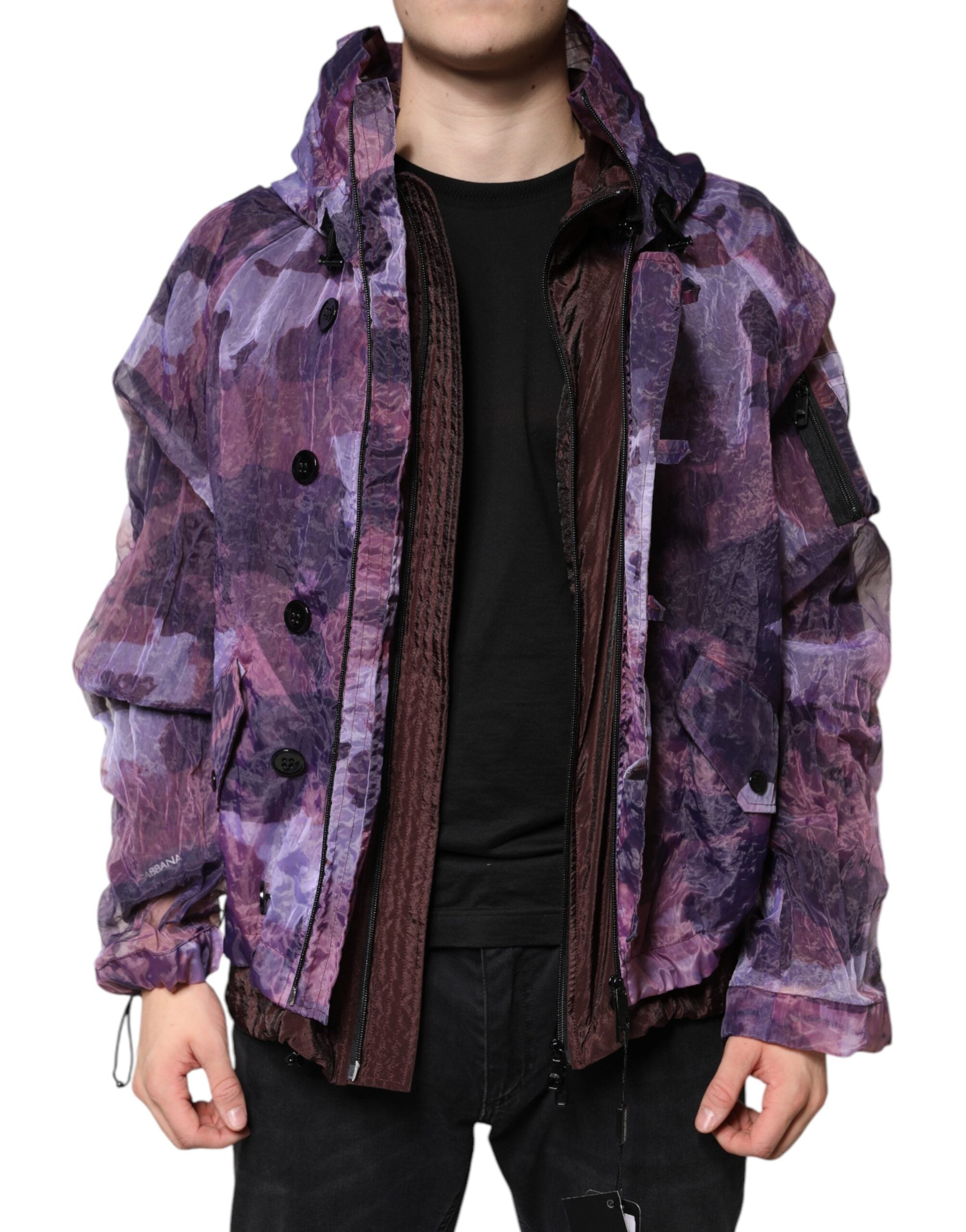 Dolce & Gabbana Purple Camouflage Hooded Blouson Jacket for Men-8