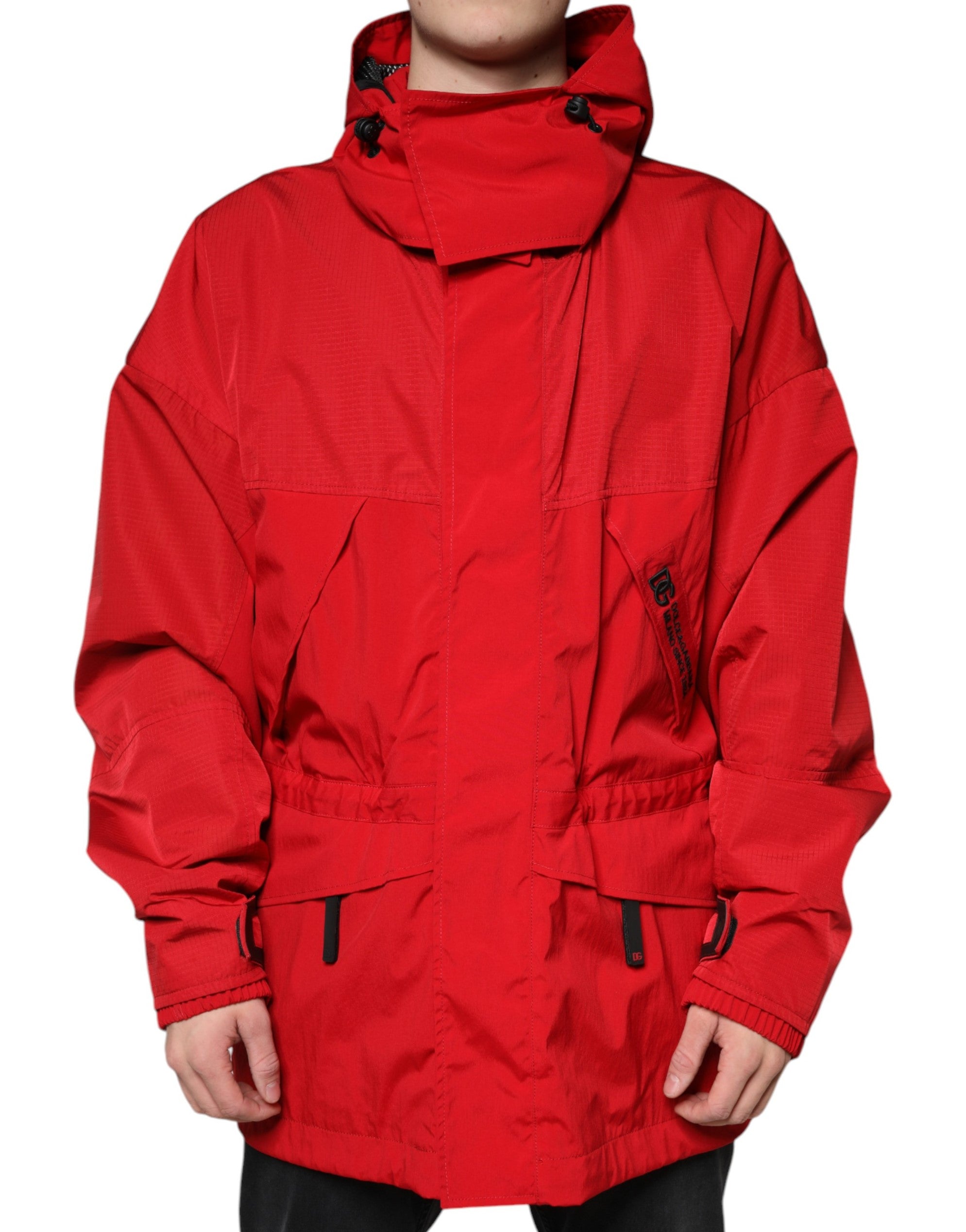Dolce & Gabbana Rote Nylon Kapuzen-Parka-Jacke für Männer mit Reißverschluss-2