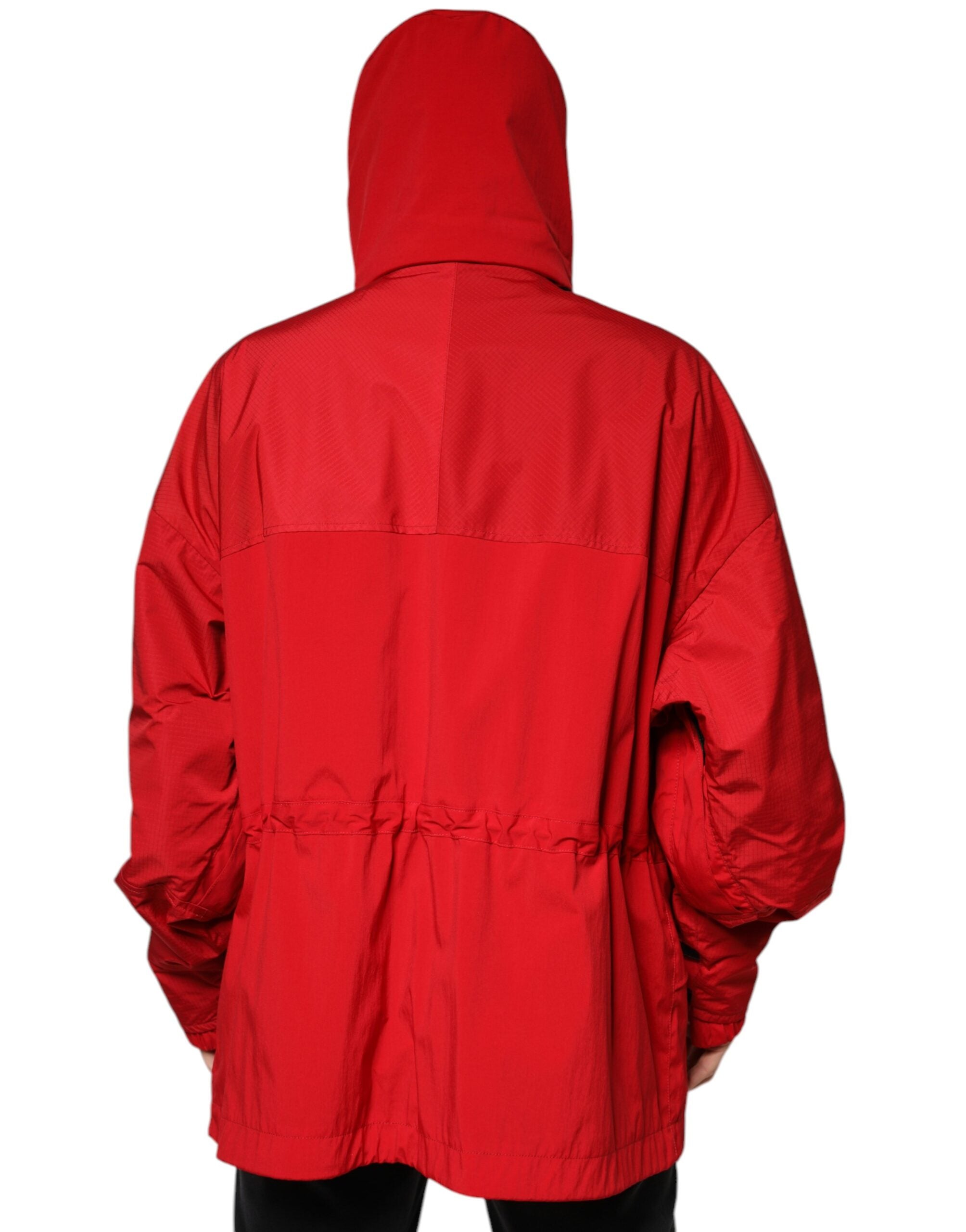Dolce & Gabbana Rote Nylon Kapuzen-Parka-Jacke für Männer mit Reißverschluss-4