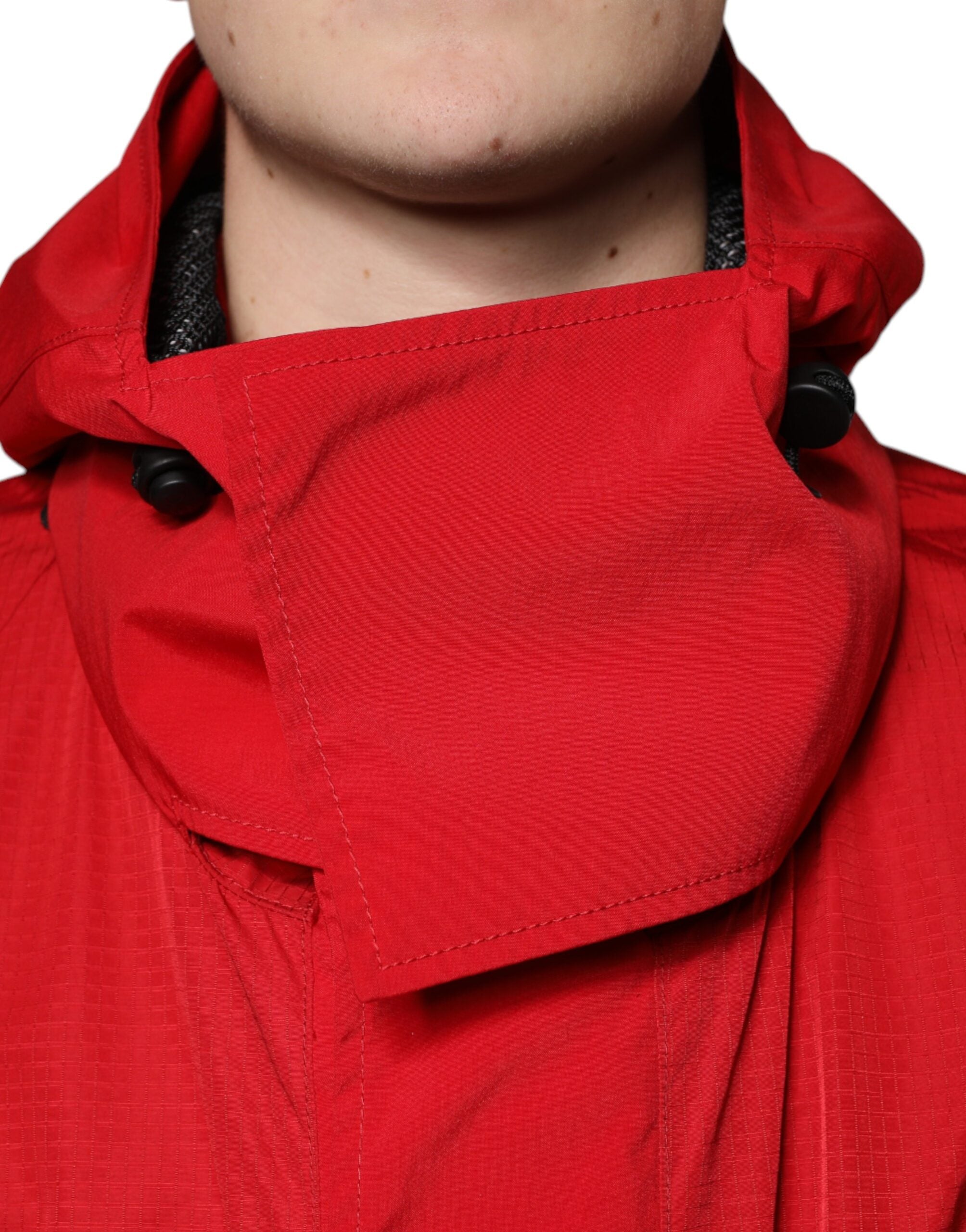 Dolce & Gabbana Rote Nylon Kapuzen-Parka-Jacke für Männer mit Reißverschluss-5