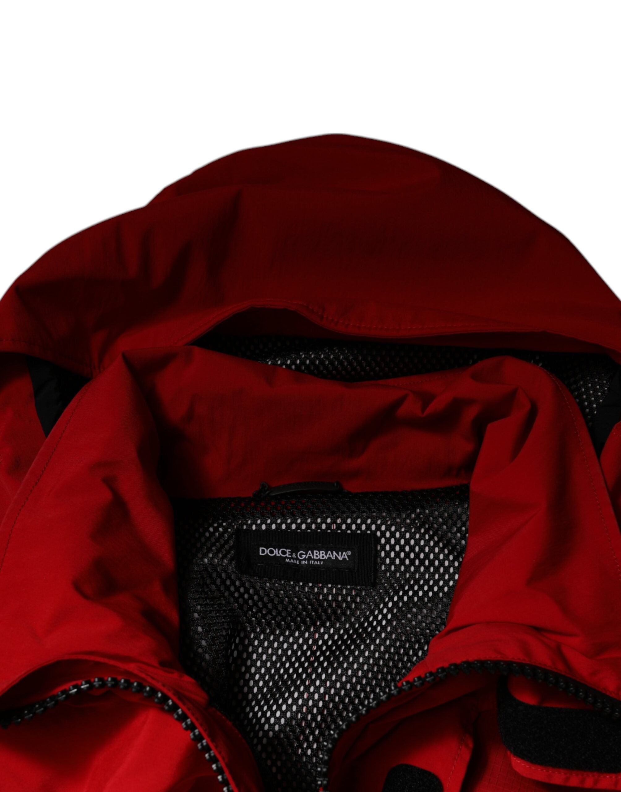 Dolce & Gabbana Rote Nylon Kapuzen-Parka-Jacke für Männer mit Reißverschluss-7