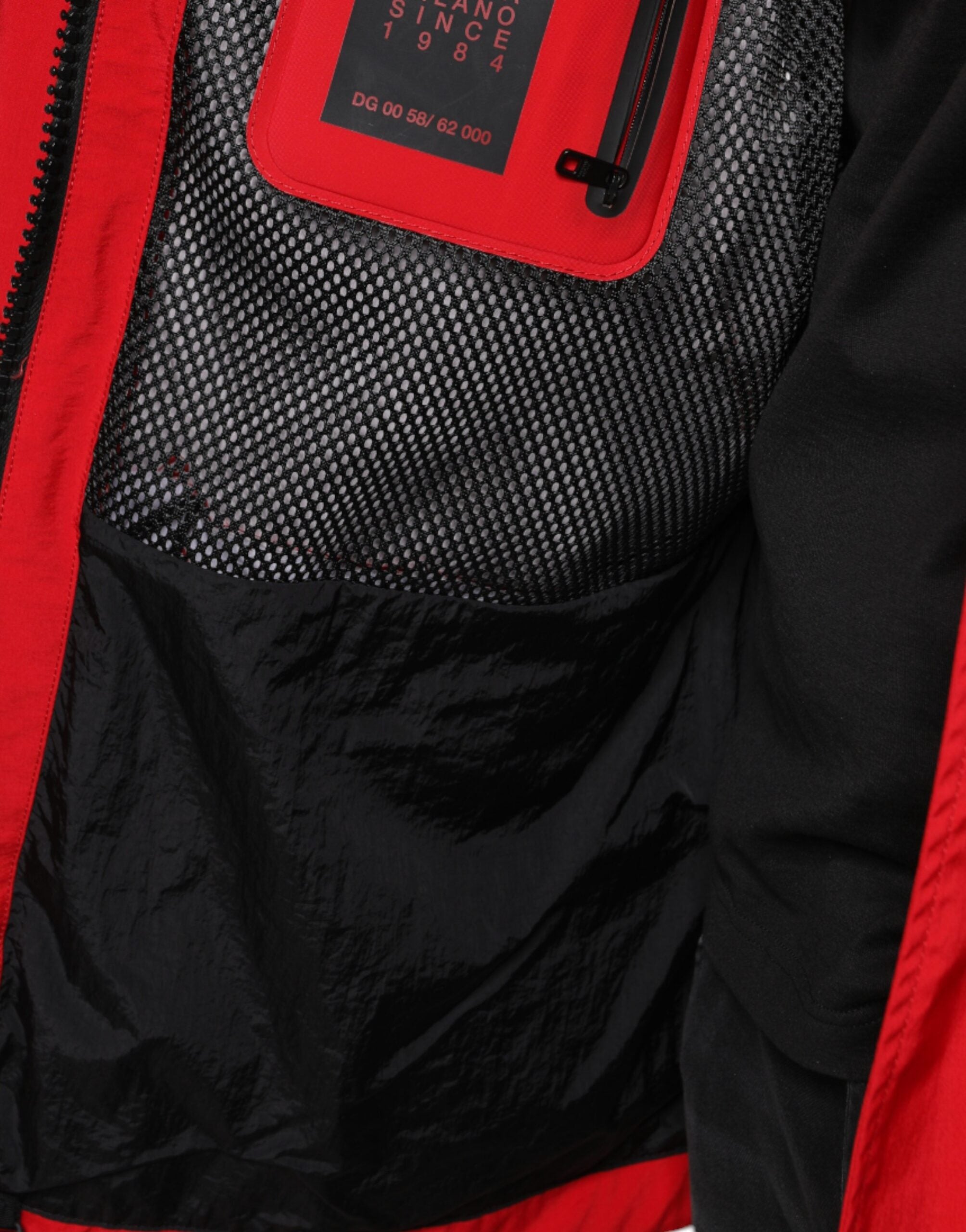 Dolce & Gabbana Rote Nylon Kapuzen-Parka-Jacke für Männer mit Reißverschluss-8