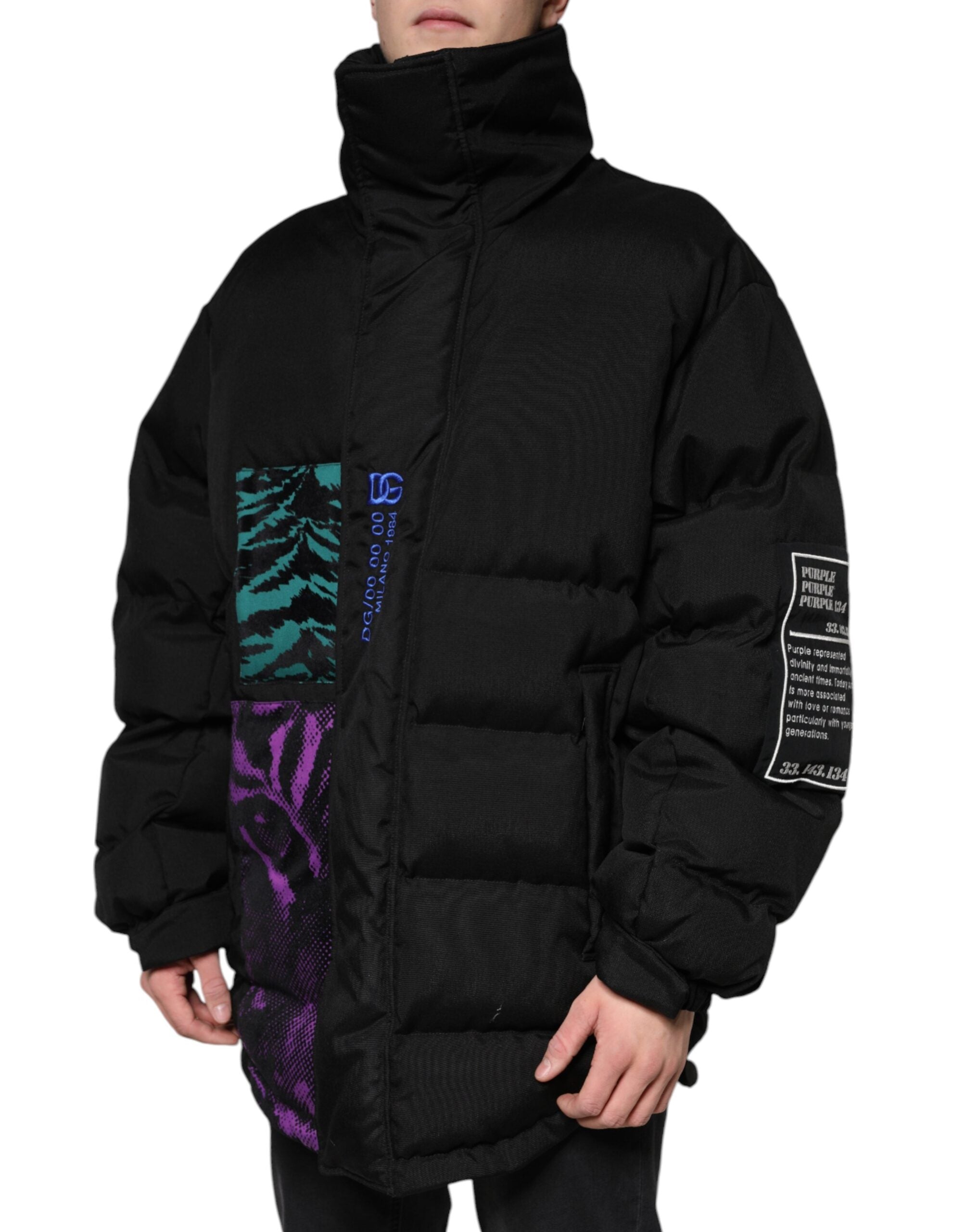 Dolce & Gabbana Schwarze Nylon Puffer Männer Full Zip Jacke-3