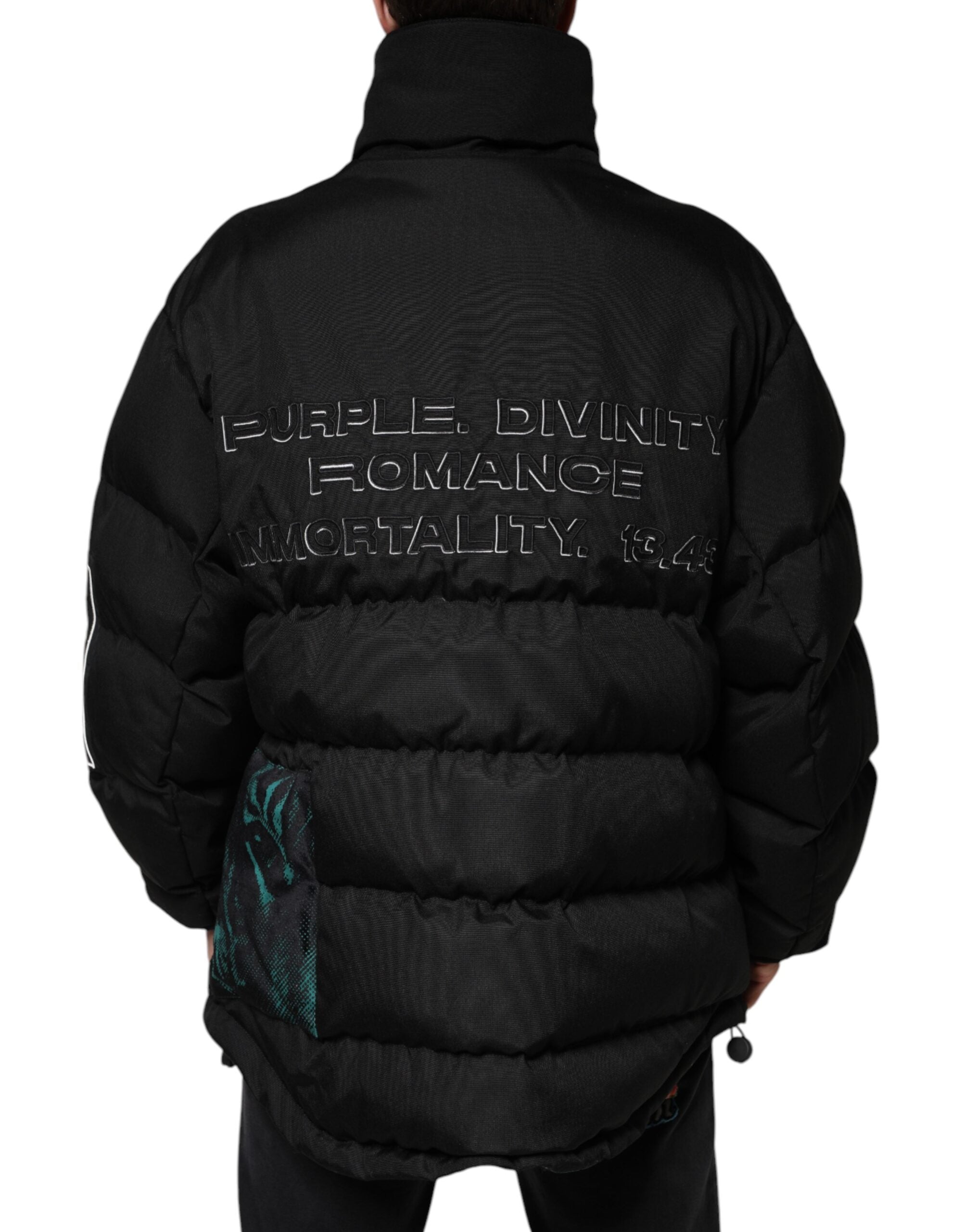 Dolce & Gabbana Schwarze Nylon Puffer Männer Full Zip Jacke-4