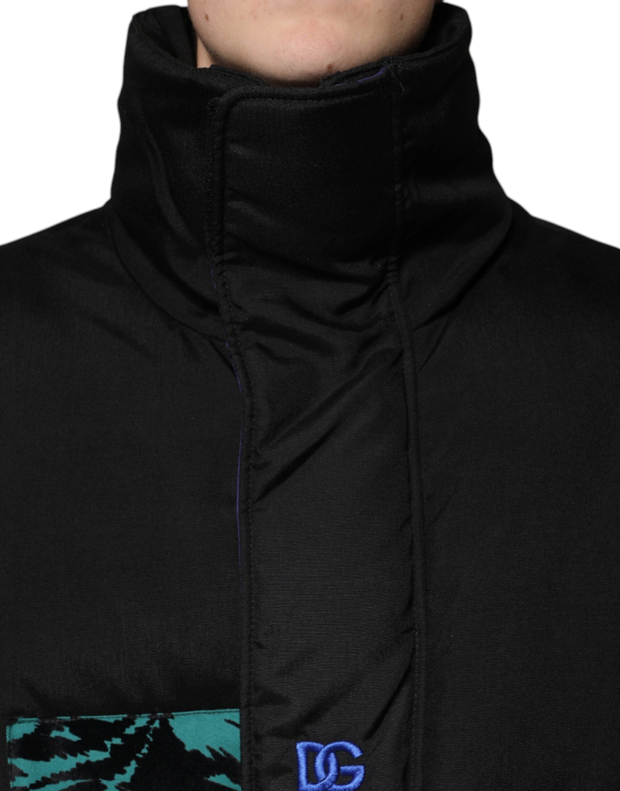 Dolce & Gabbana Schwarze Nylon Puffer Männer Full Zip Jacke-5
