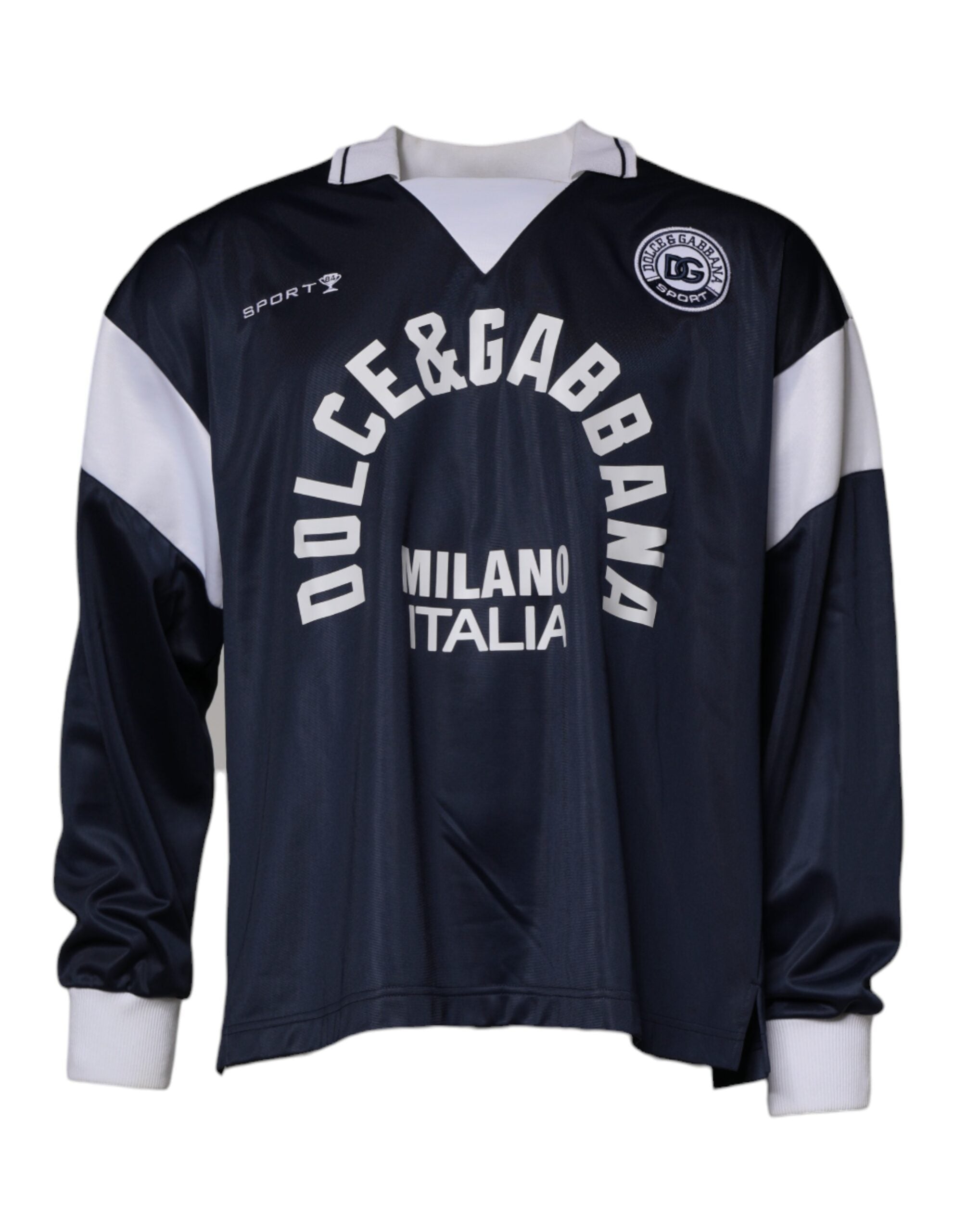 Dolce & Gabbana Blue Logo Jersey Sweater with Collar-2
