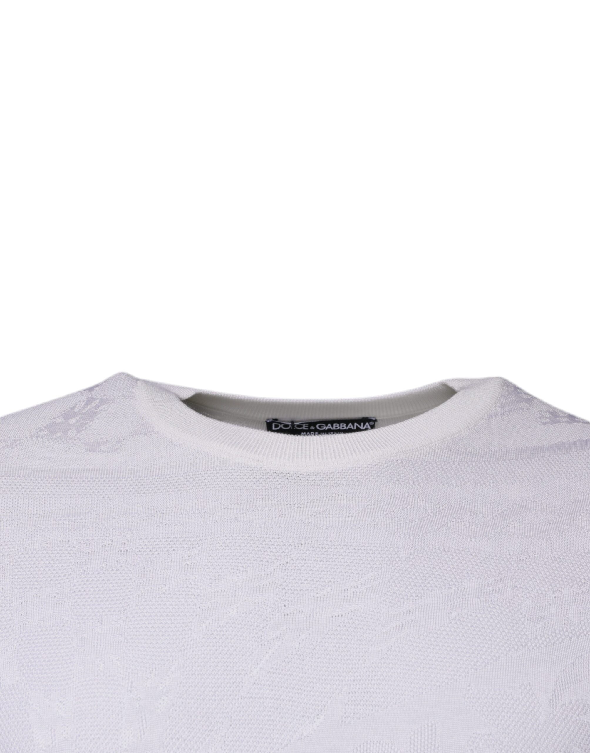 Dolce & Gabbana Weißer Seiden-Rundhals-Pullover für Männer-3