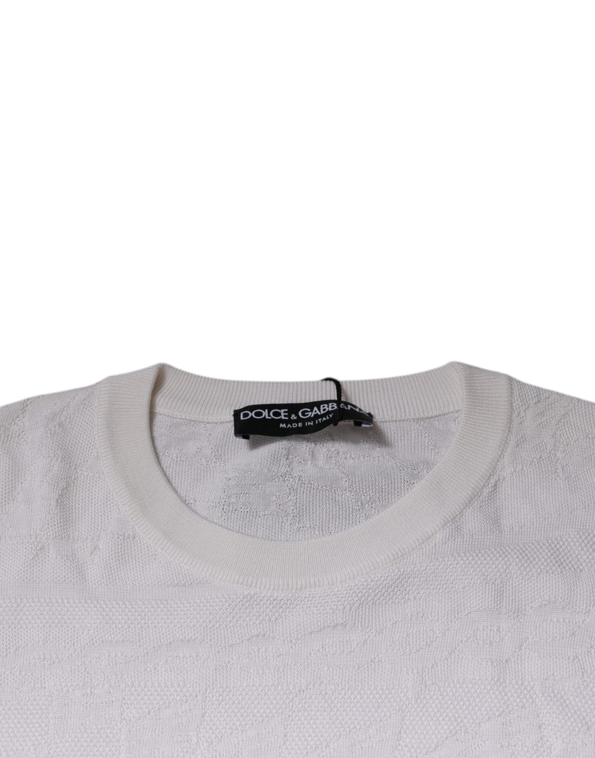 Dolce & Gabbana Weißer Seiden-Rundhals-Pullover für Männer-6
