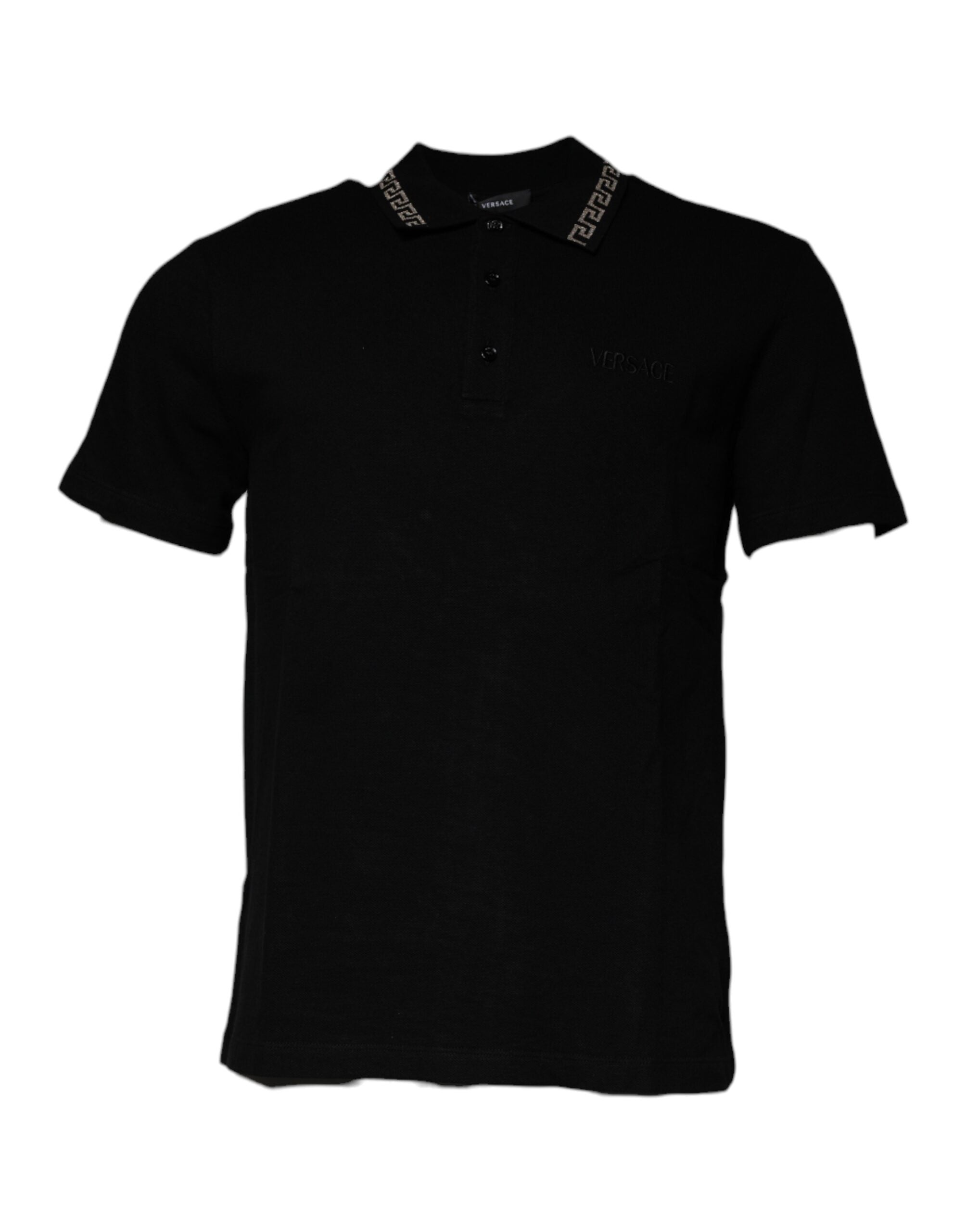 Versace black polo shirt with viscose collar and short sleeves-2