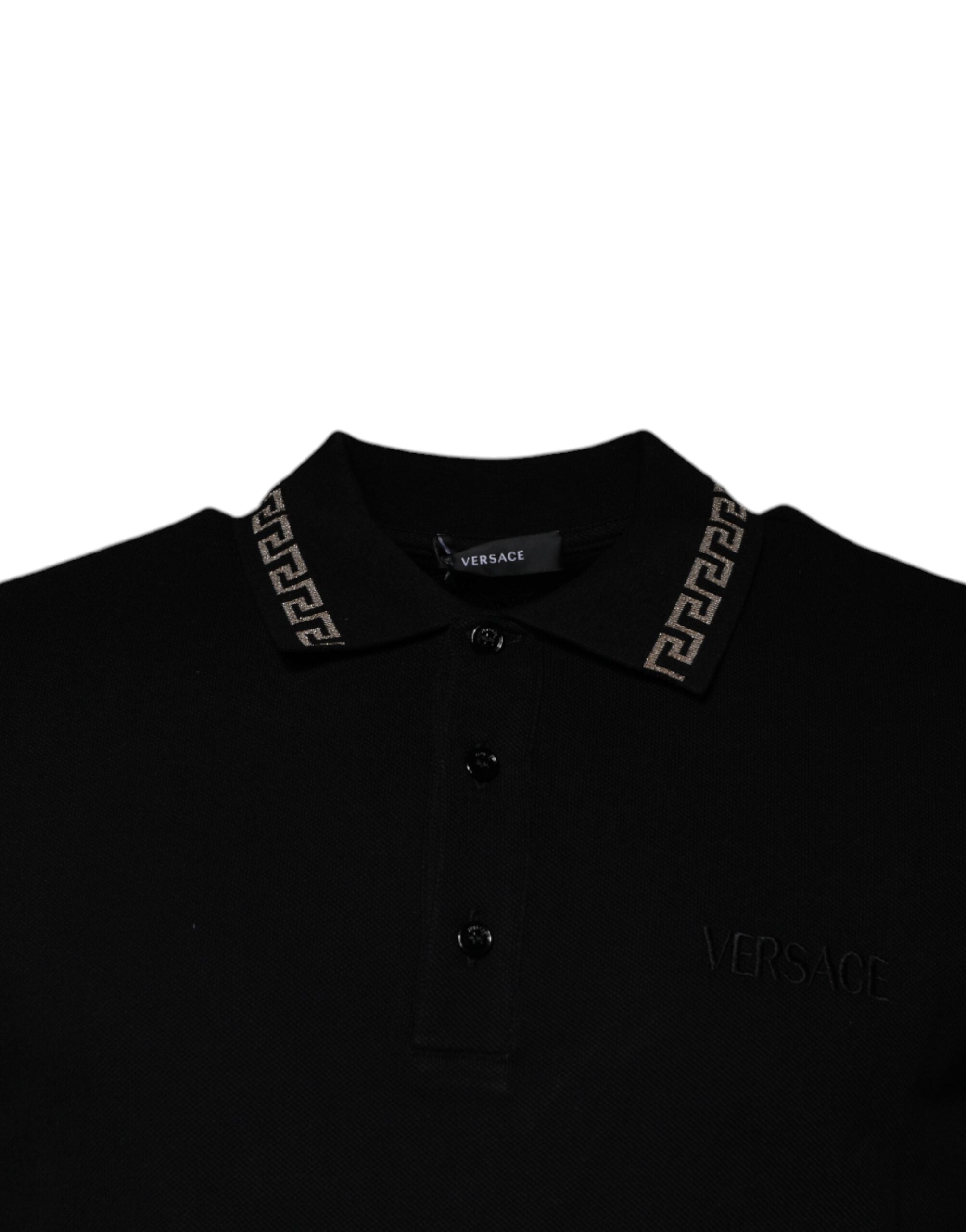 Versace black polo shirt with viscose collar and short sleeves-3