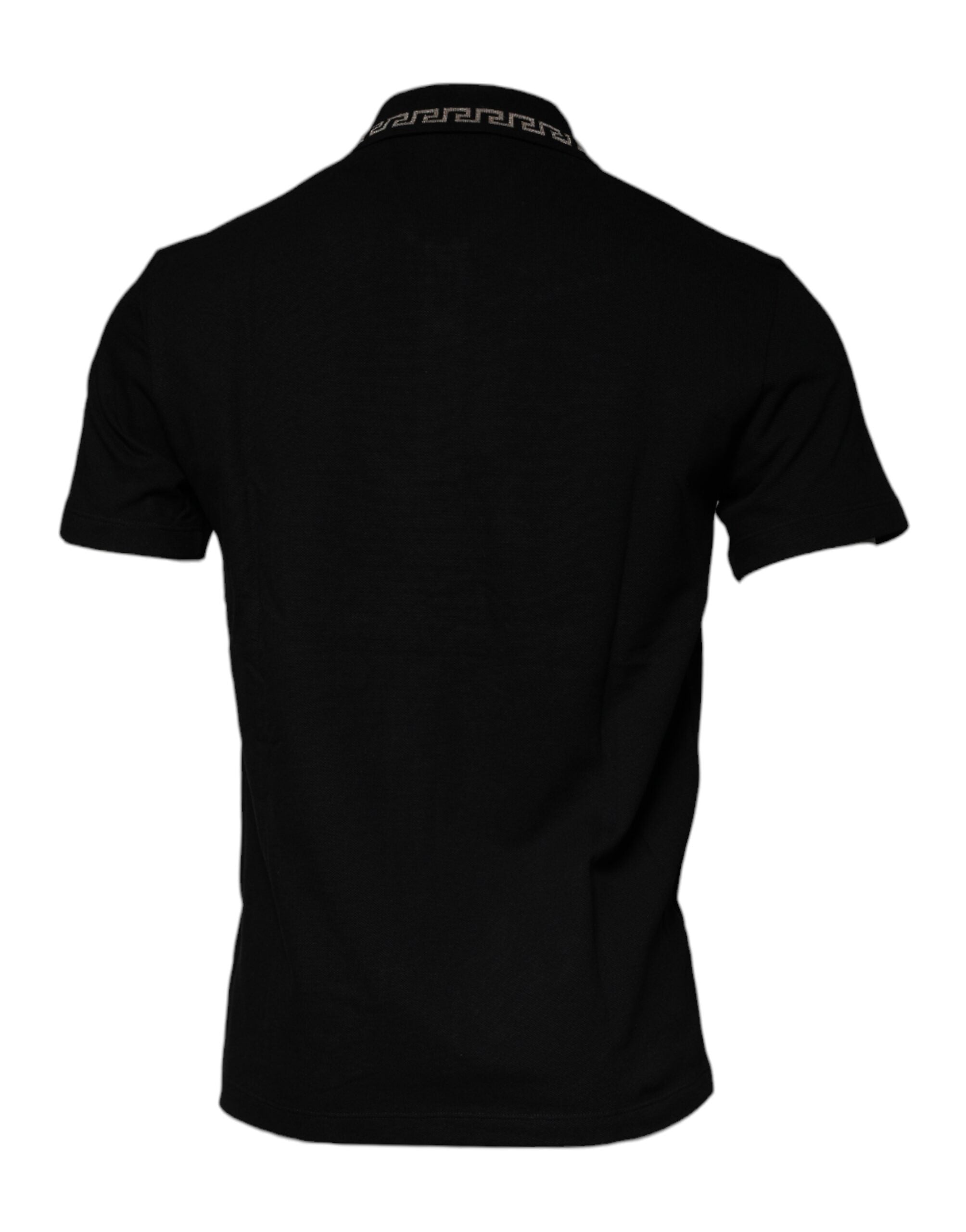 Versace black polo shirt with viscose collar and short sleeves-5