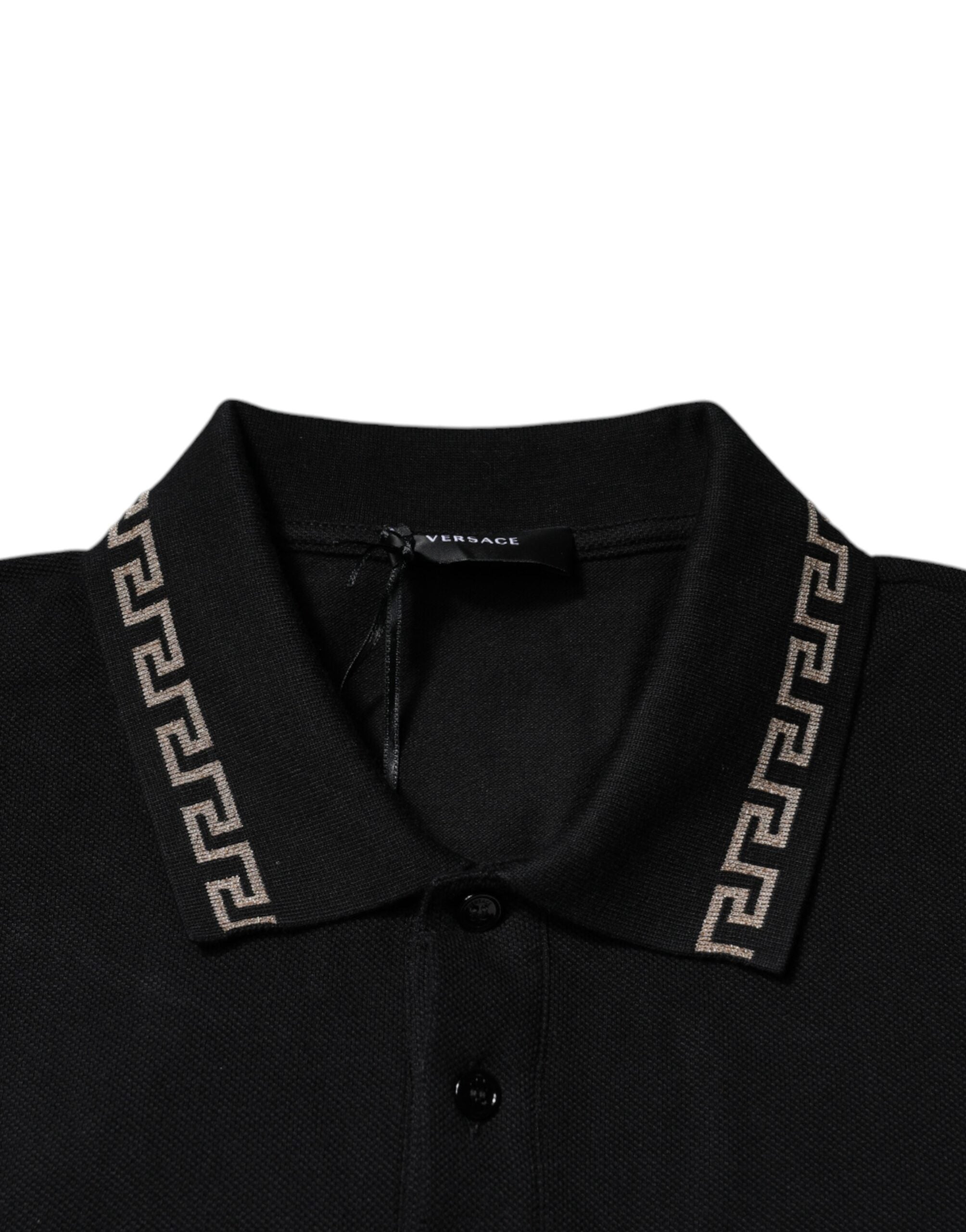 Versace black polo shirt with viscose collar and short sleeves-6