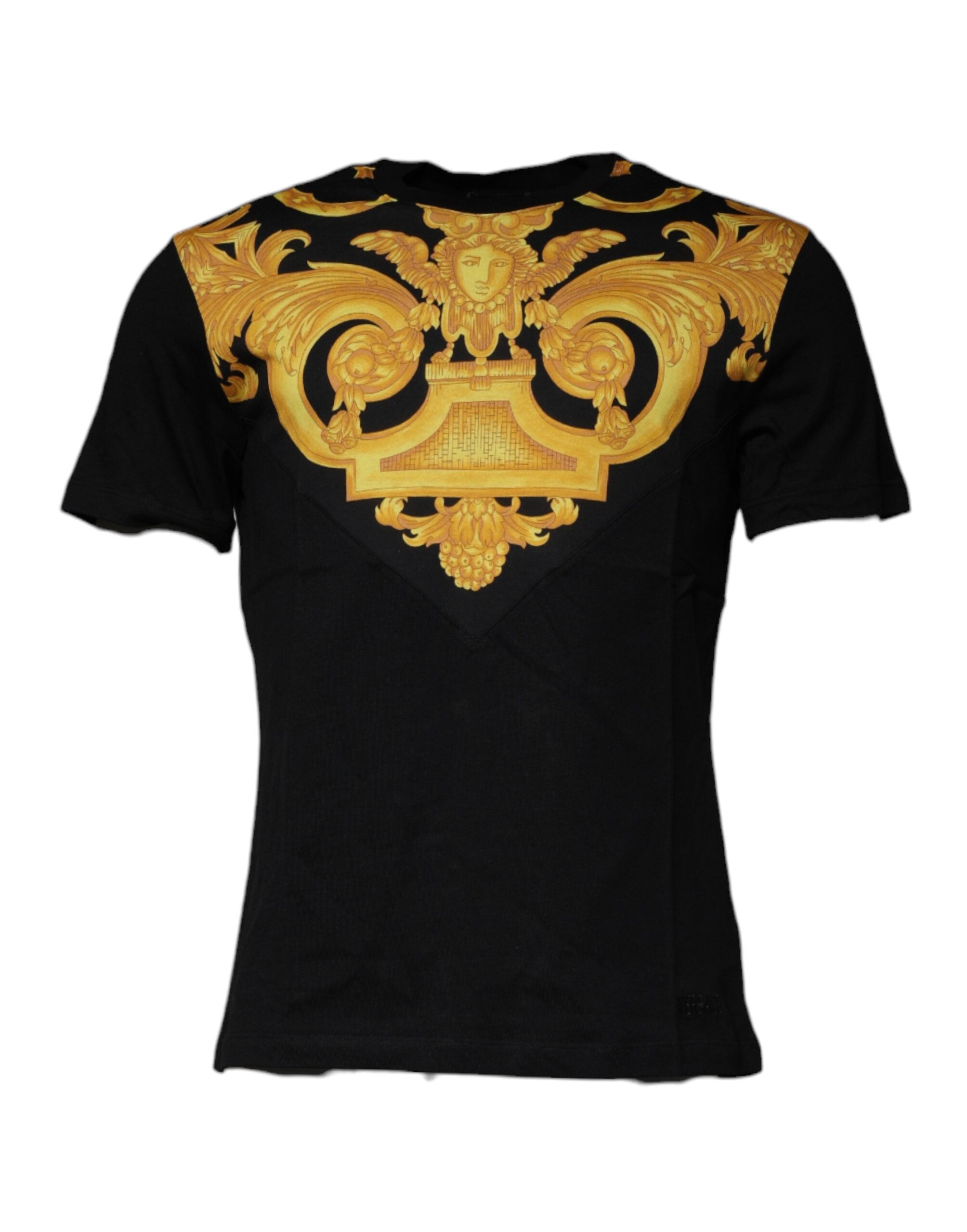 Versace black round neck cotton T-shirt with Medusa print