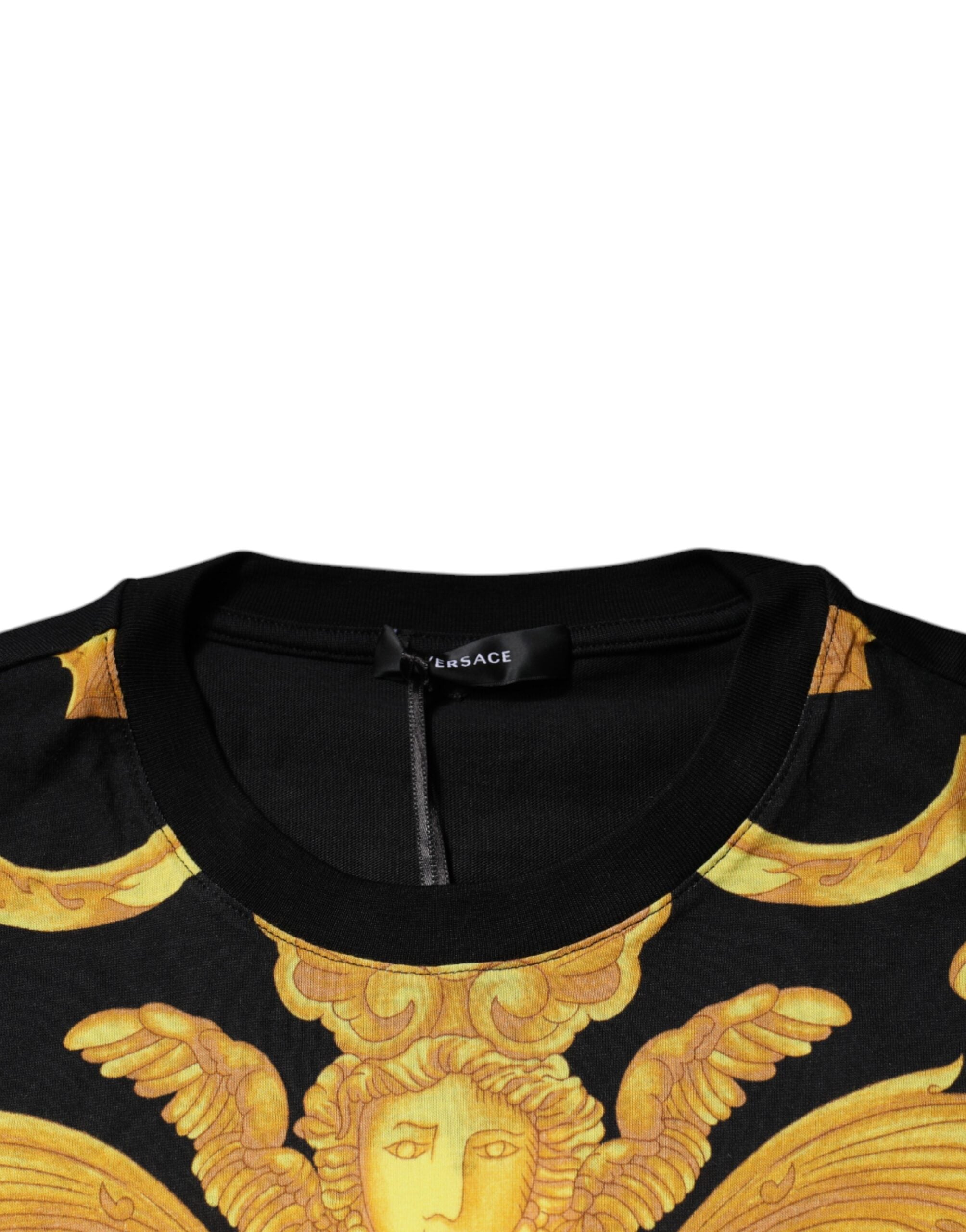 Versace black round neck cotton T-shirt with Medusa print-6