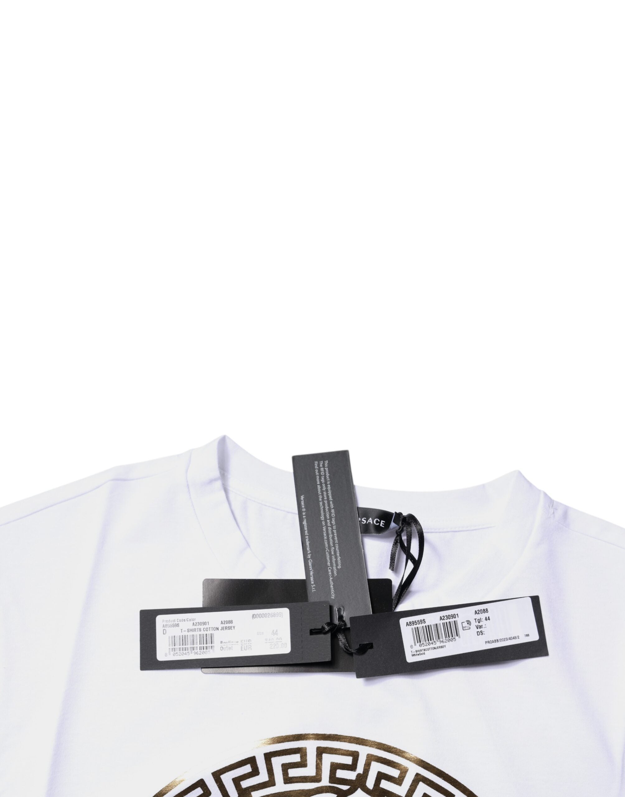 Versace white T-shirt with round neck and Medusa print, made of cotton-7