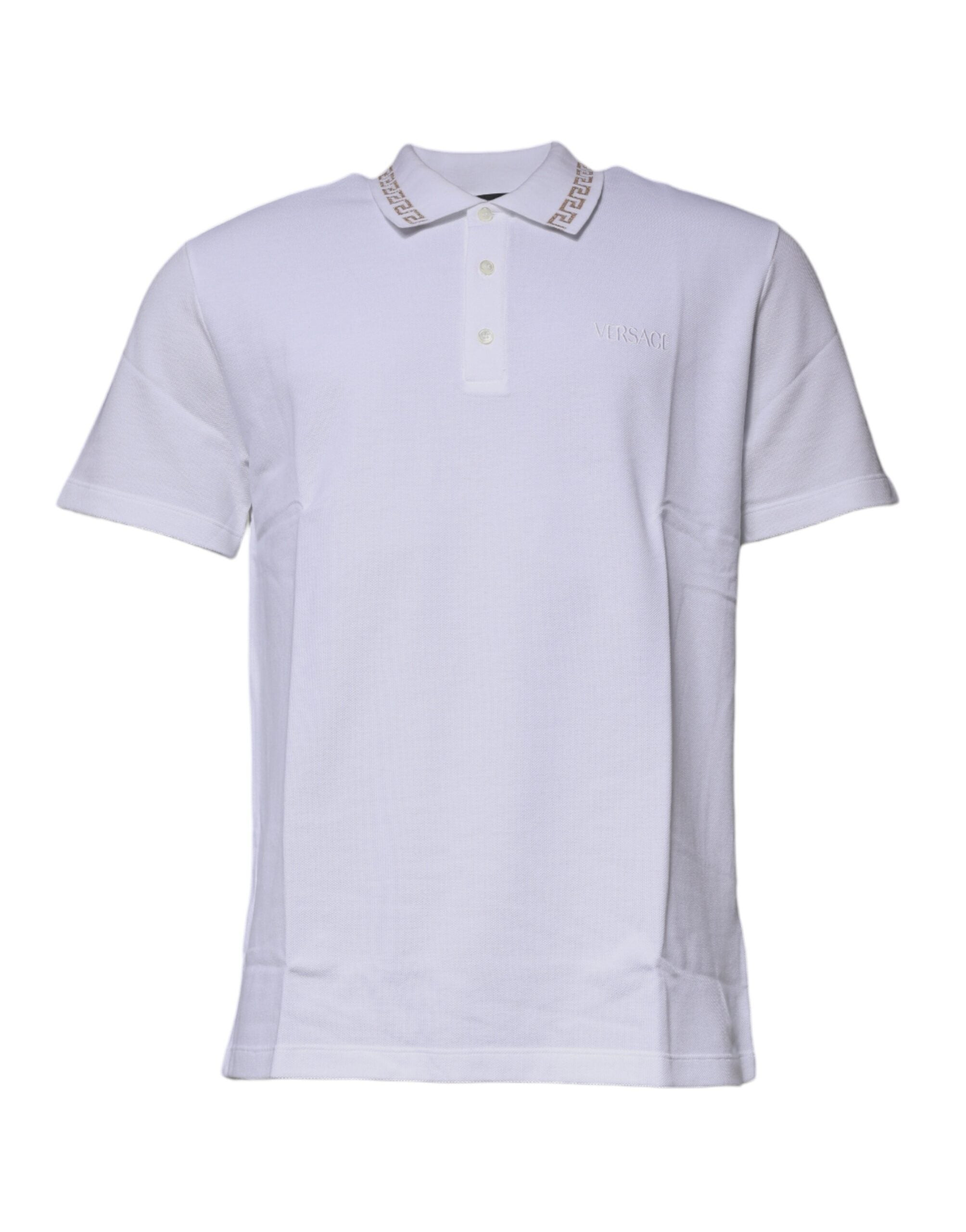Versace white polo shirt with viscose collar for men with short sleeves-2