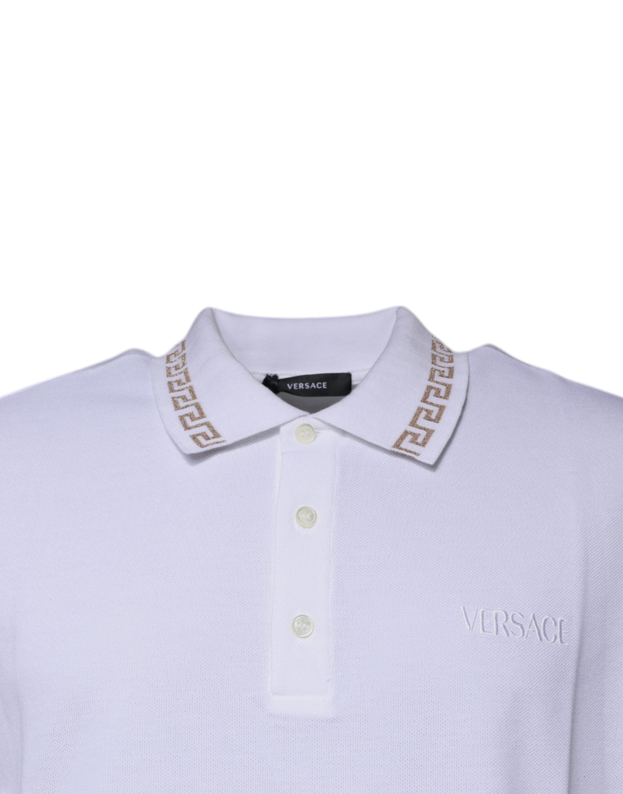 Versace white polo shirt with viscose collar for men with short sleeves-3