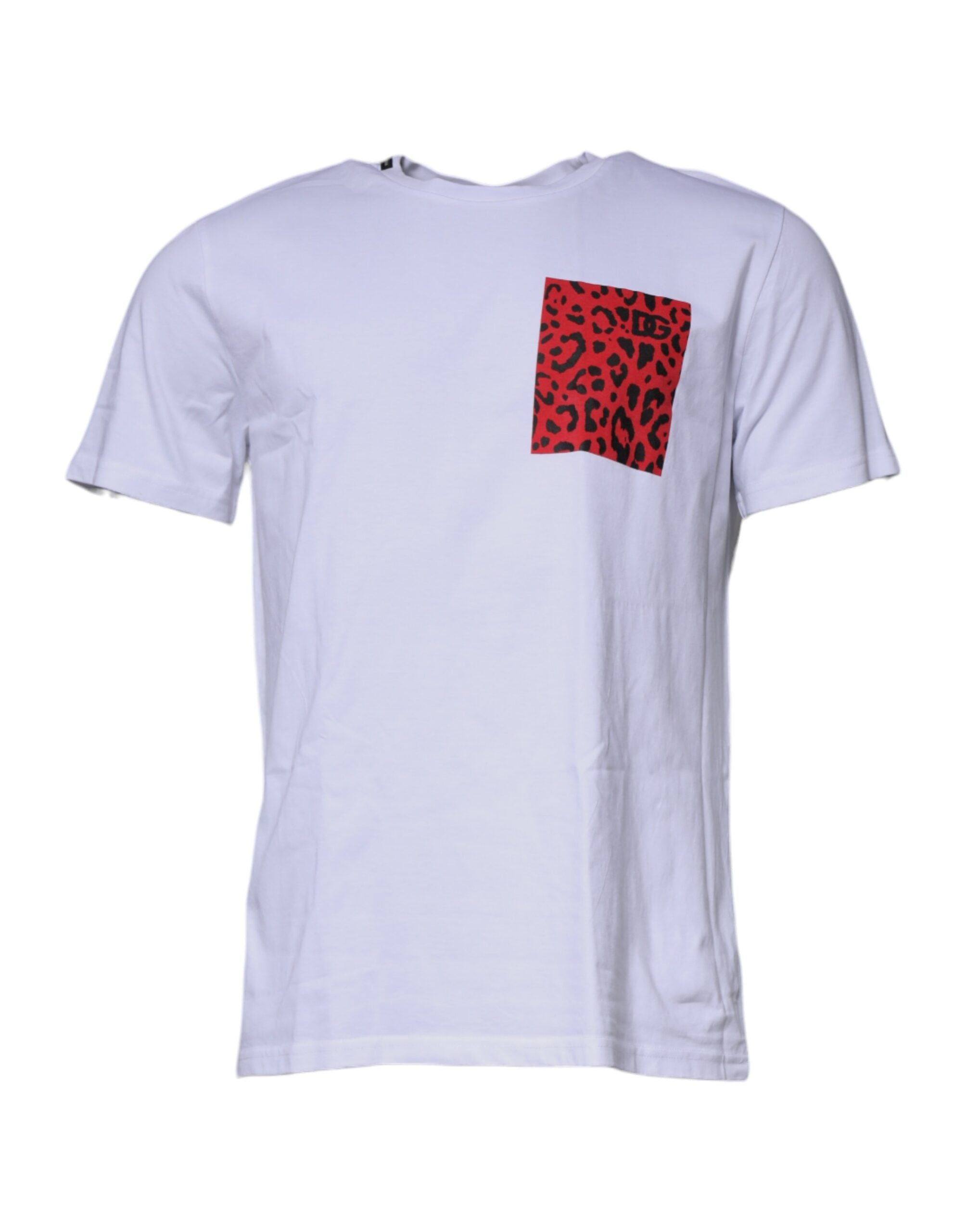 Dolce & Gabbana White Red Leopard Cotton Crew Neck T-Shirt-1