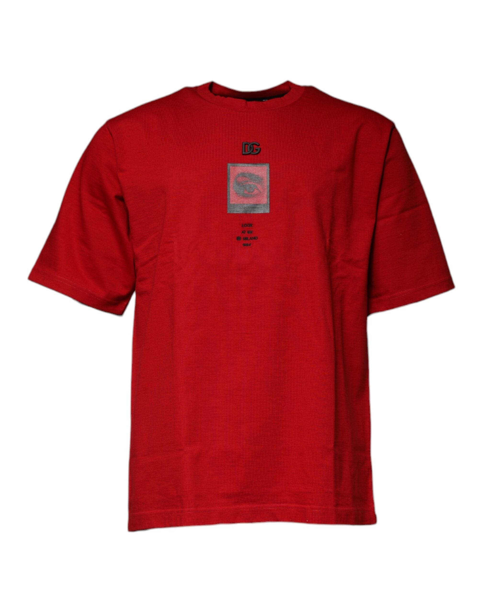 Dolce & Gabbana Rotes DG Eye Baumwoll-T-Shirt mit Rundhalsausschnitt-2