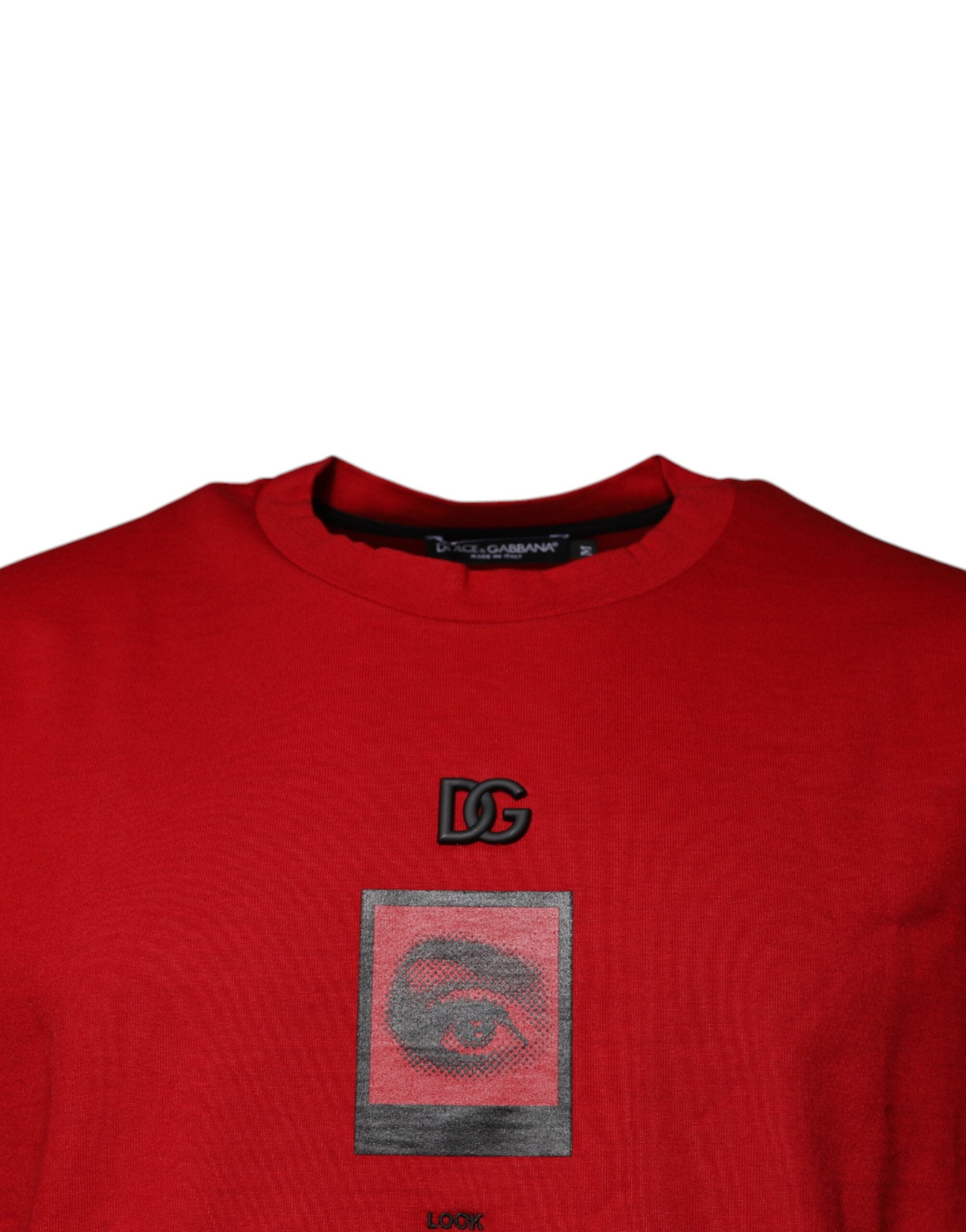 Dolce & Gabbana Rotes DG Eye Baumwoll-T-Shirt mit Rundhalsausschnitt-3