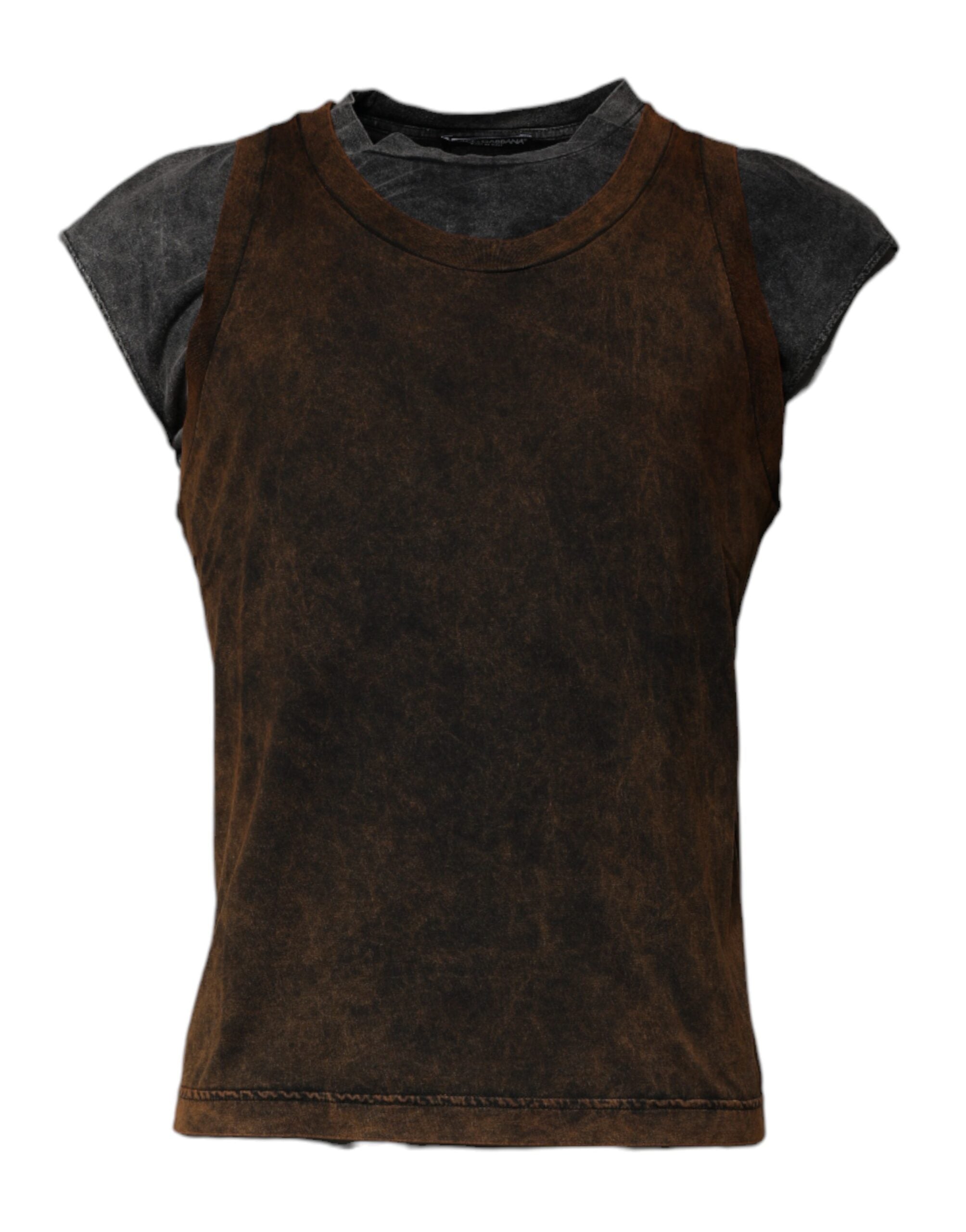 Dolce & Gabbana Braunes ärmelloses Baumwoll-T-Shirt mit Rundhalsausschnitt-1