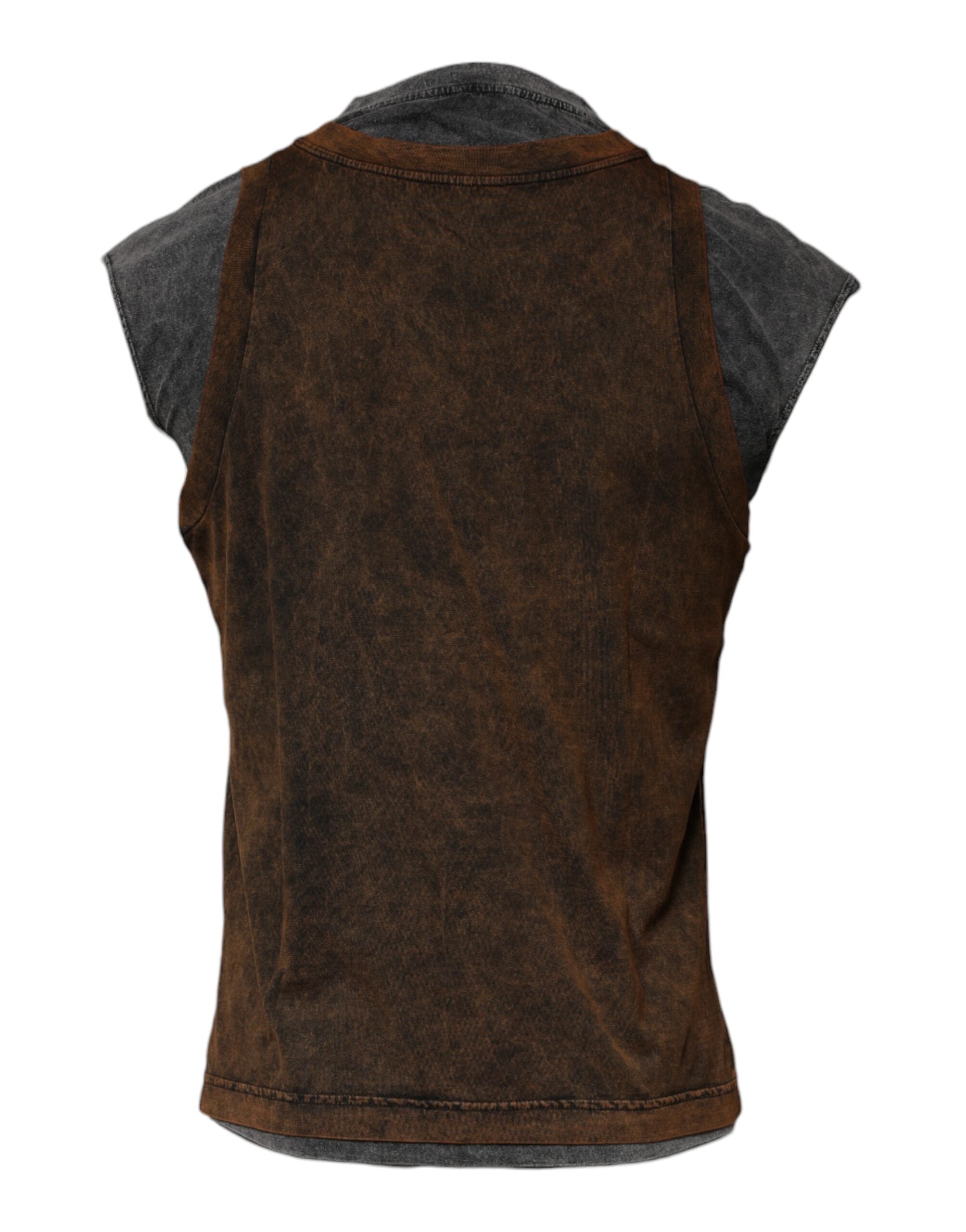 Dolce & Gabbana Braunes ärmelloses Baumwoll-T-Shirt mit Rundhalsausschnitt-5