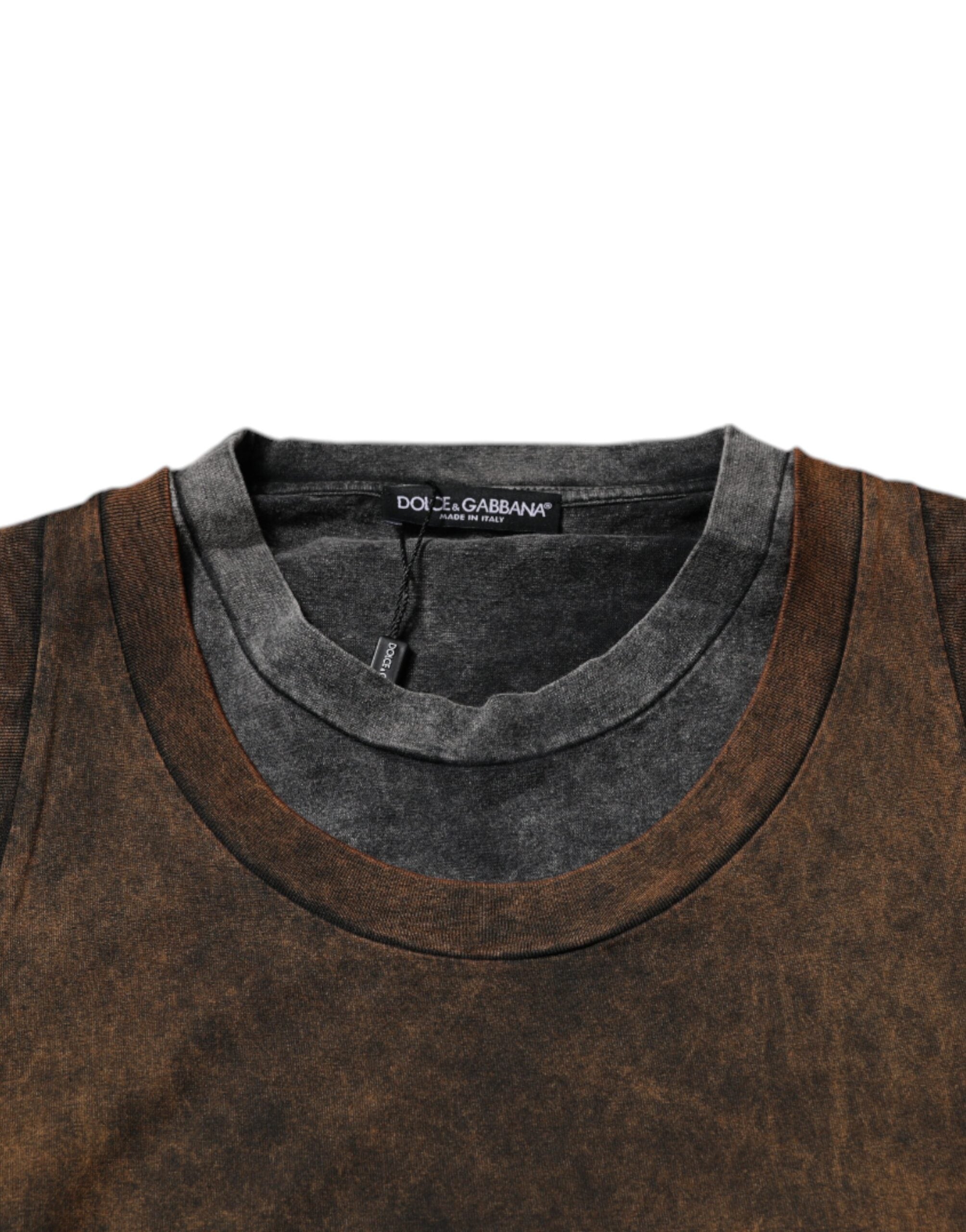 Dolce & Gabbana Braunes ärmelloses Baumwoll-T-Shirt mit Rundhalsausschnitt-6